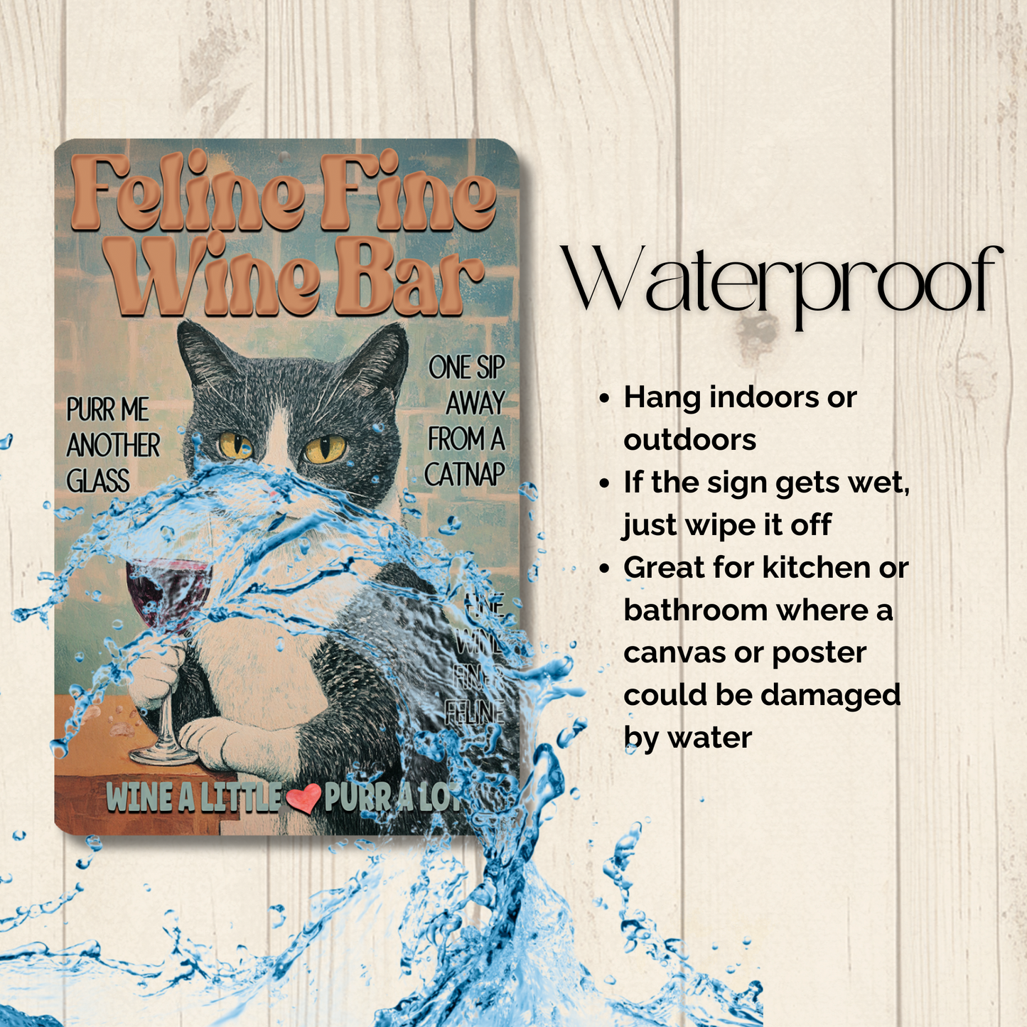 Gray Tabby Cat Feline Fine Wine Bar Sign, Sip & Scratch pub metal tin kitty wall art