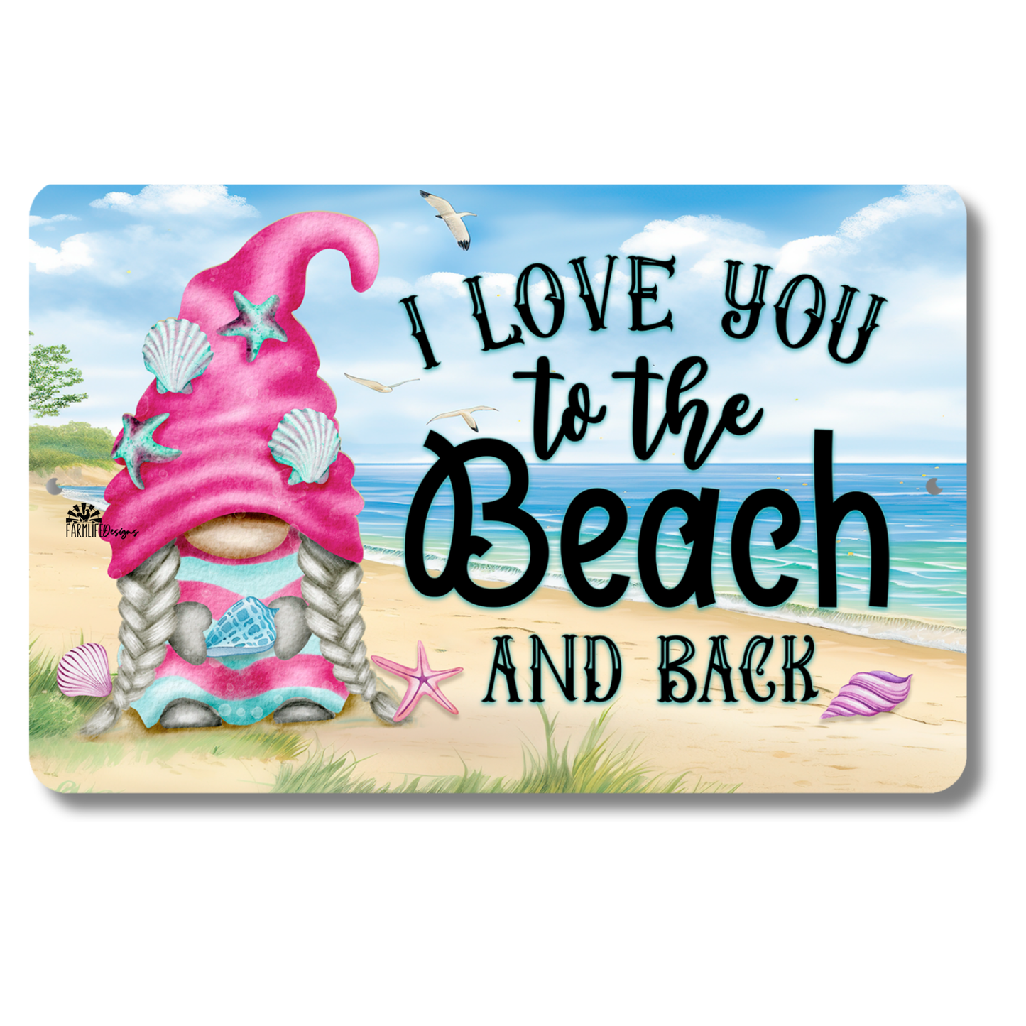 Gnome Sign Love You to the Beach and Back metal tin wall art gift