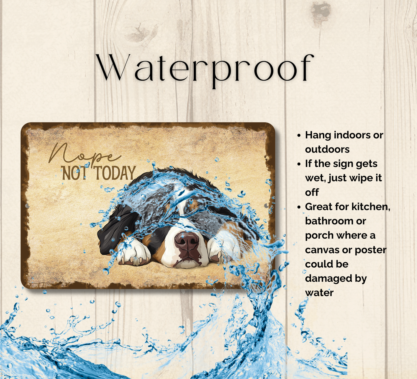 Bernese Mountain Dog Sign Nope Not Today Funny Lazy Dog metal tin indoor outdoor BMD