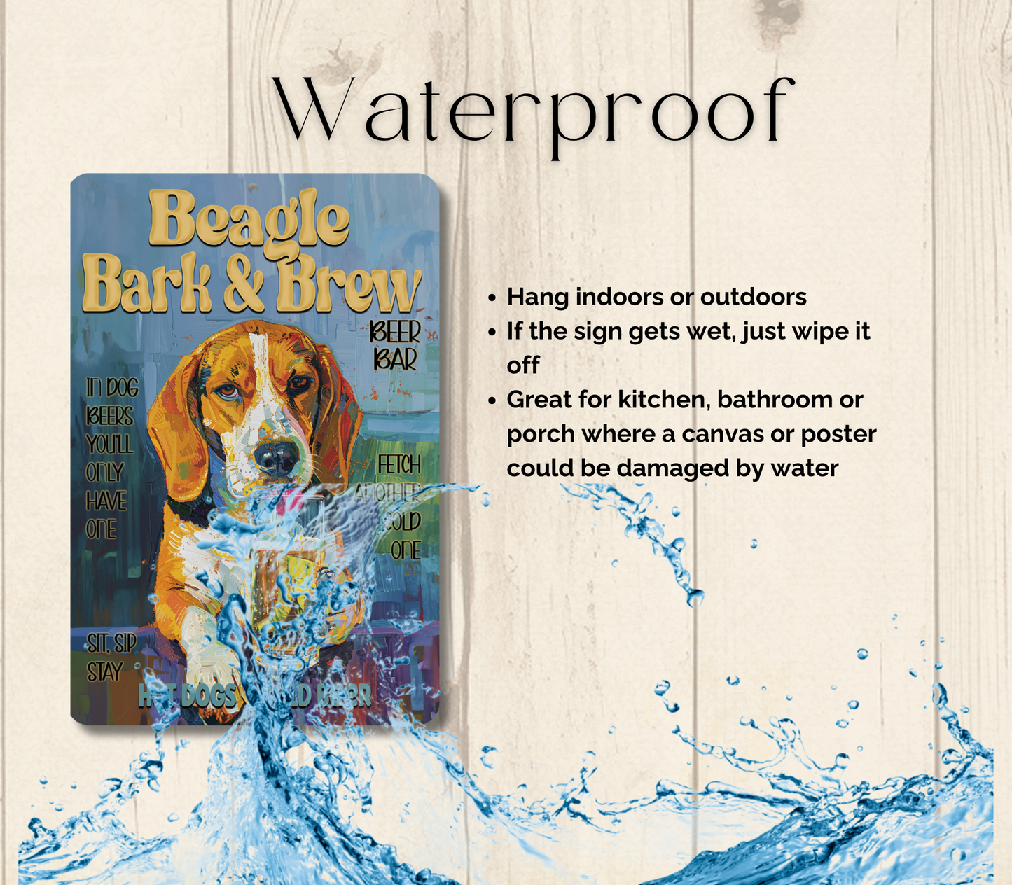 Beagle Beer Bar Sign, Bark and Brew pub metal tin dog wall art