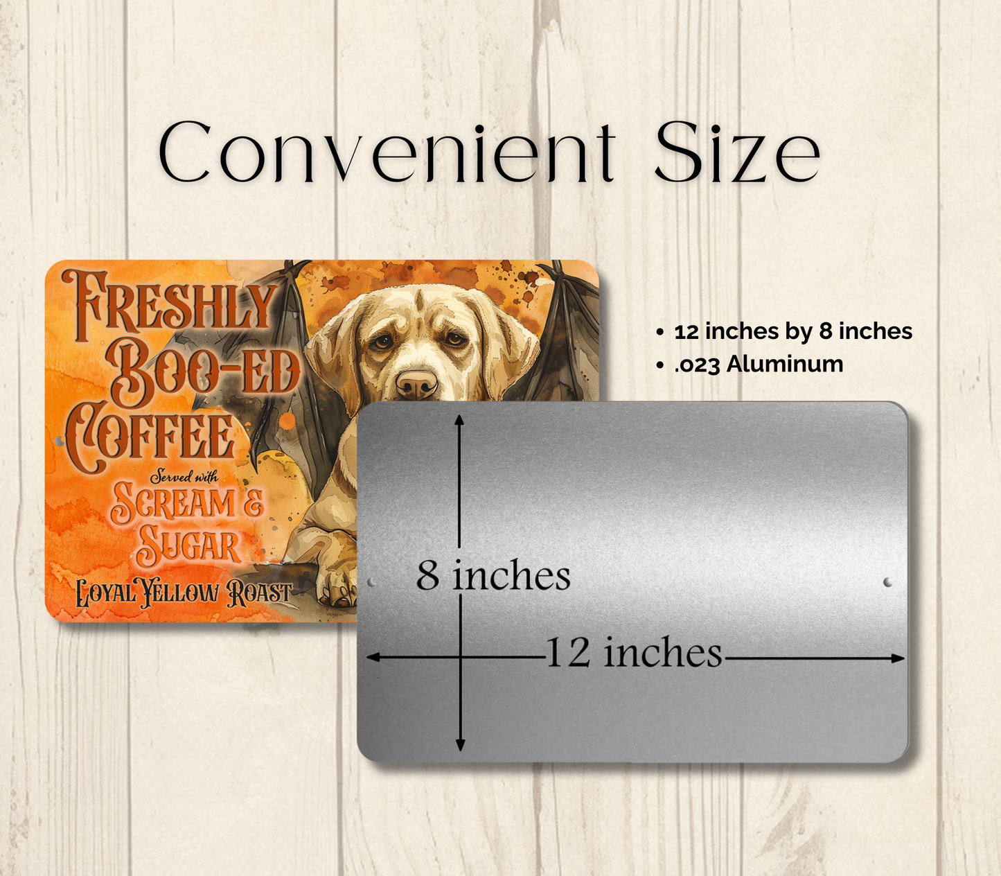 Yellow Lab Halloween Coffee Bar Funny Metal Tin Sign Fresh Boo-ed Coffee Labrador