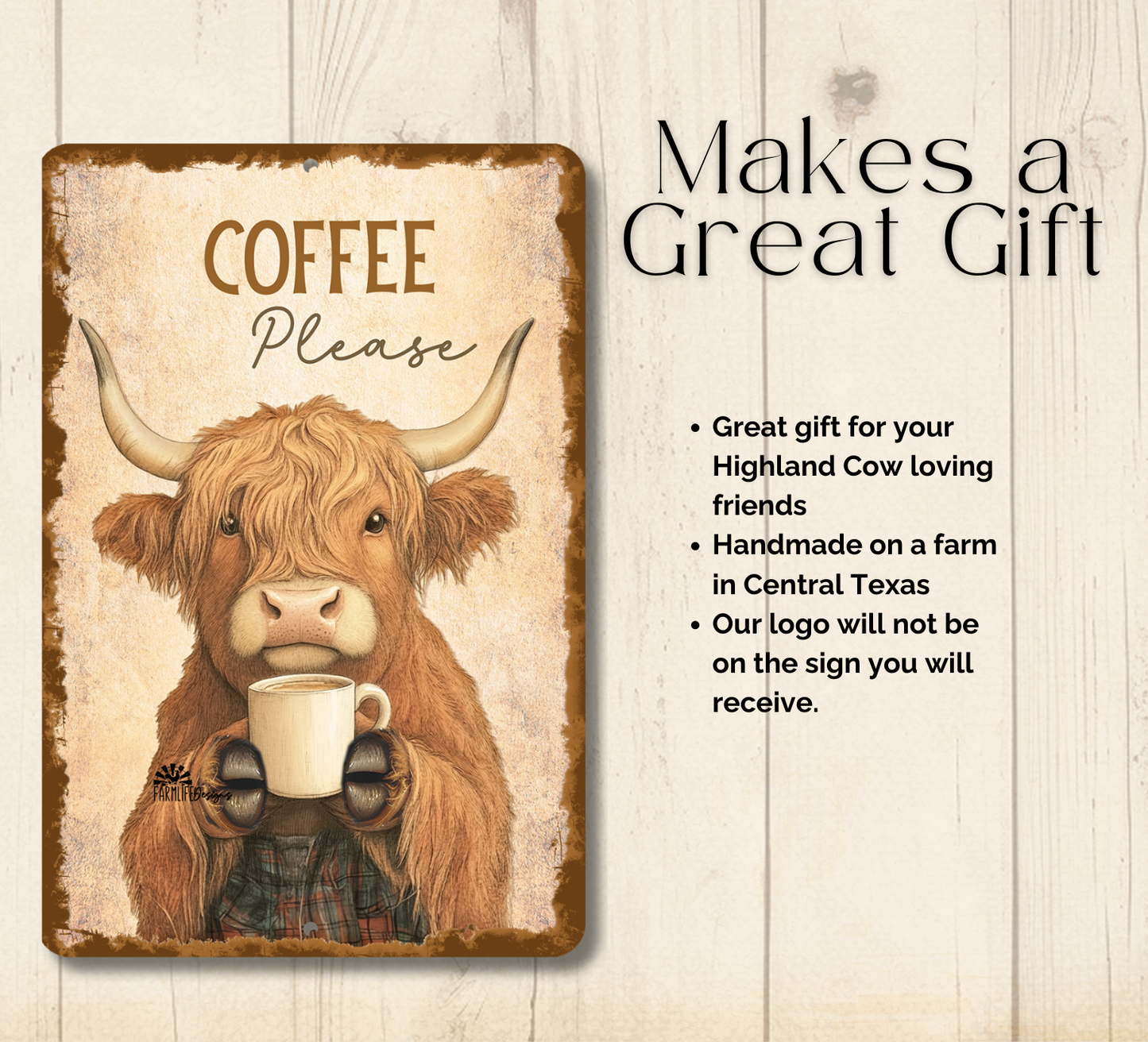 Highland Cow Coffee Bar Sign Coffee Please fluffy cows metal tin 2 sizes