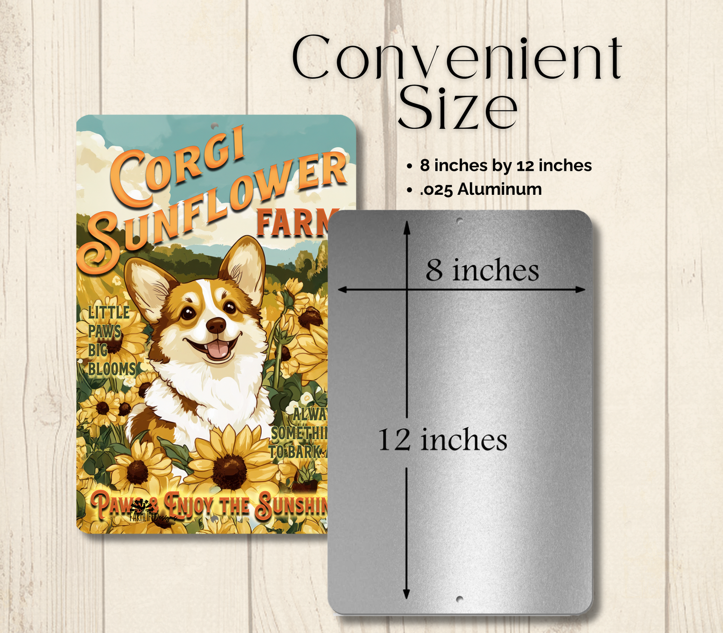 Corgi Sunflower Farm Sign Dog Metal Tin