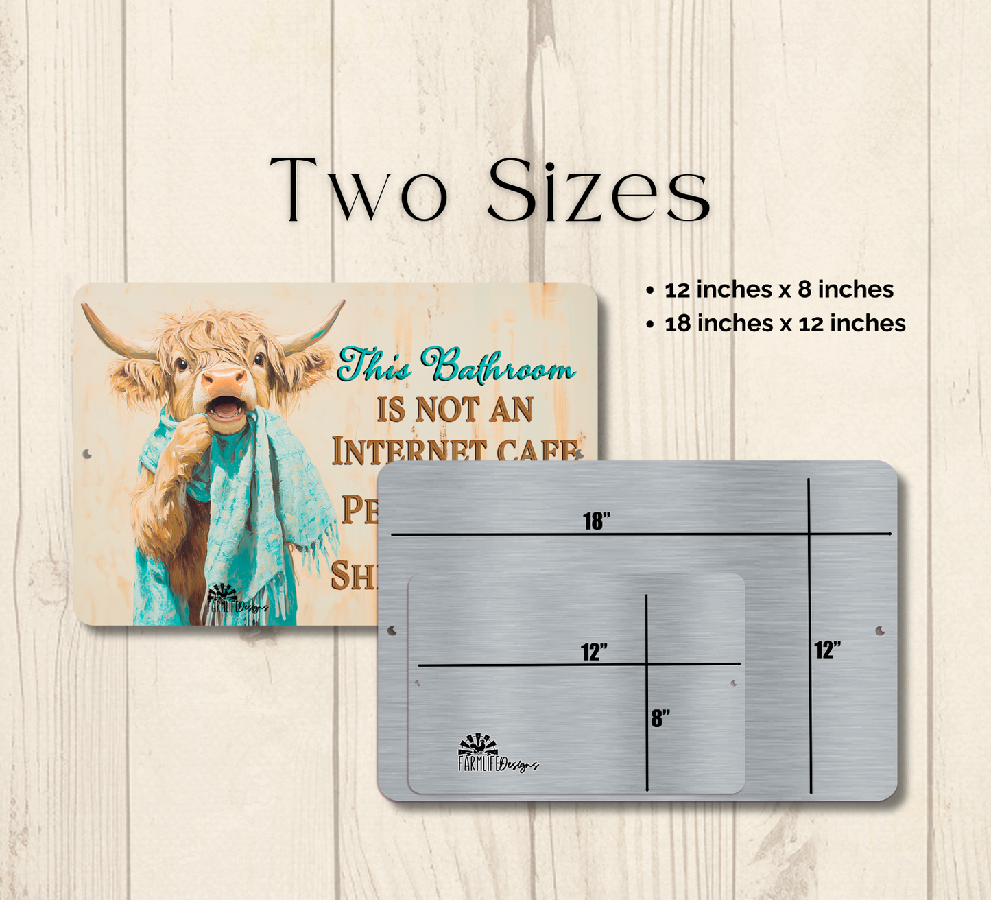 Highland Cow Sign, This Bathroom is Not an Internet Cafe, 2 sizes metal tin bath wall art
