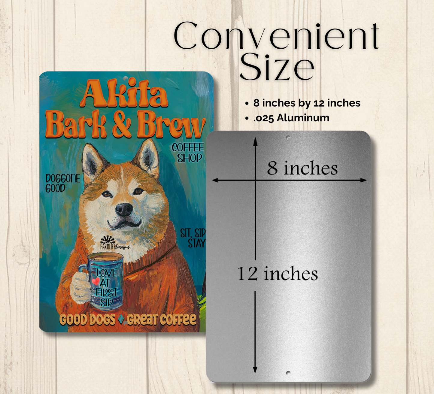 Akita Coffee Bar Sign Bark & Brew Dog Metal Tin