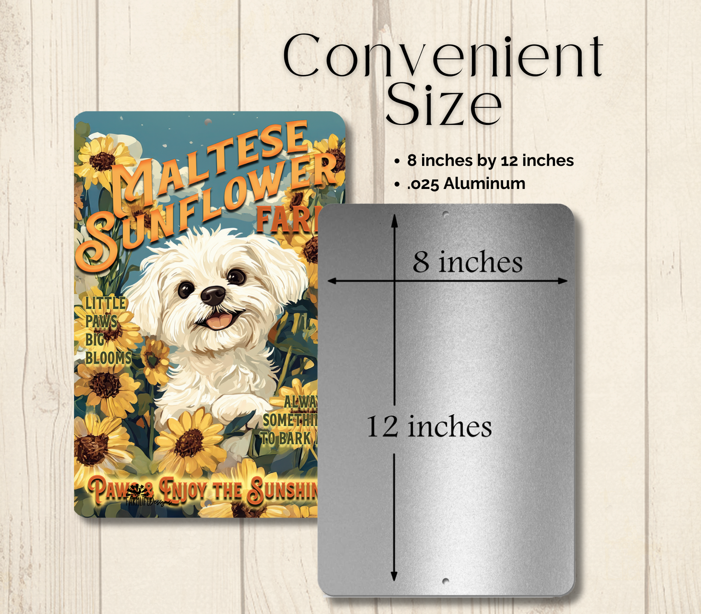 Maltese Sunflower Farm Sign Dog Metal Tin
