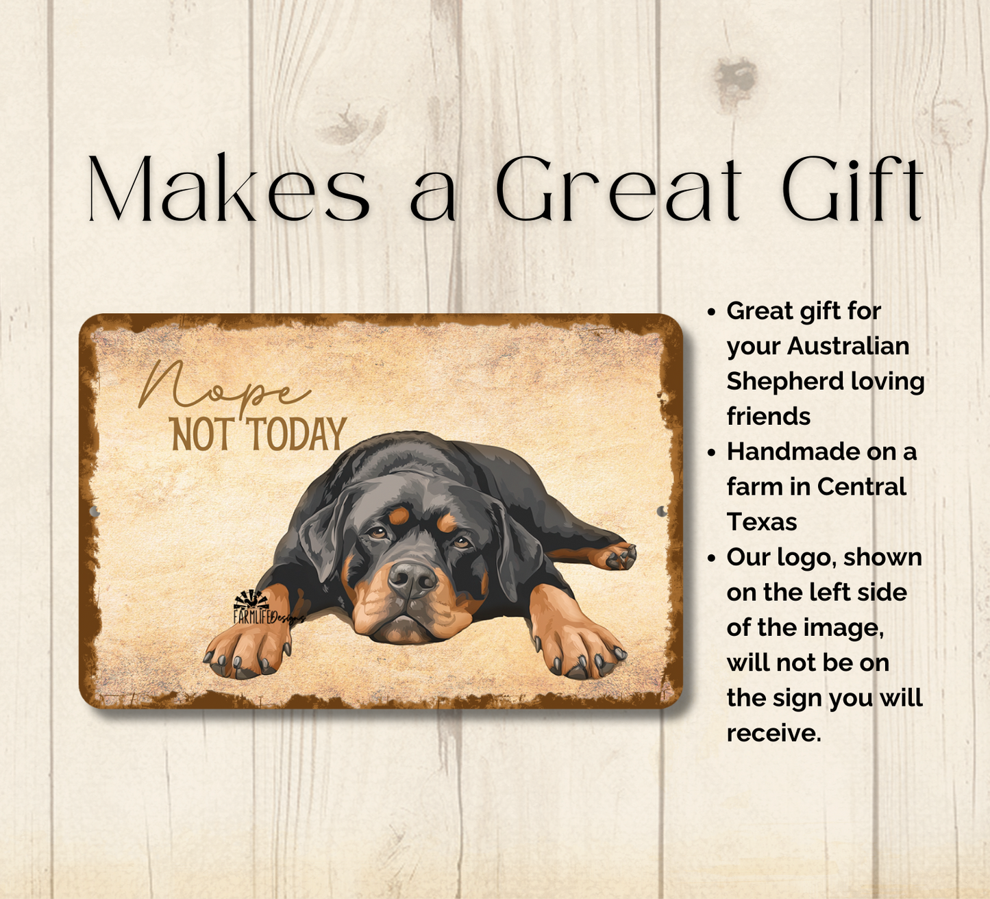 Rottweiler Sign Nope Not Today Funny Lazy Dog metal tin indoor outdoor