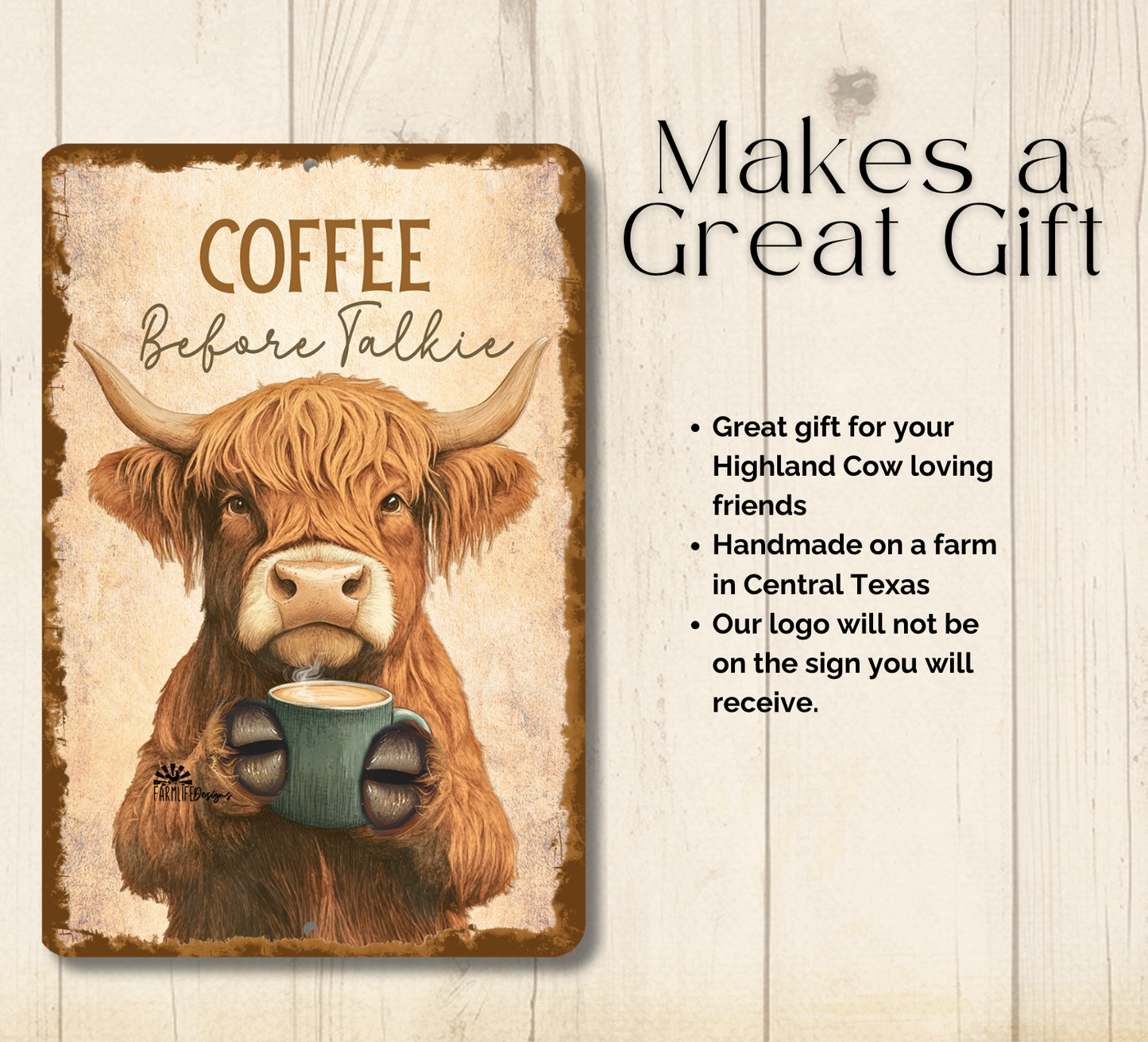 Highland Cow Coffee Bar Sign Coffee Before Talkie fluffy cows metal tin 2 sizes