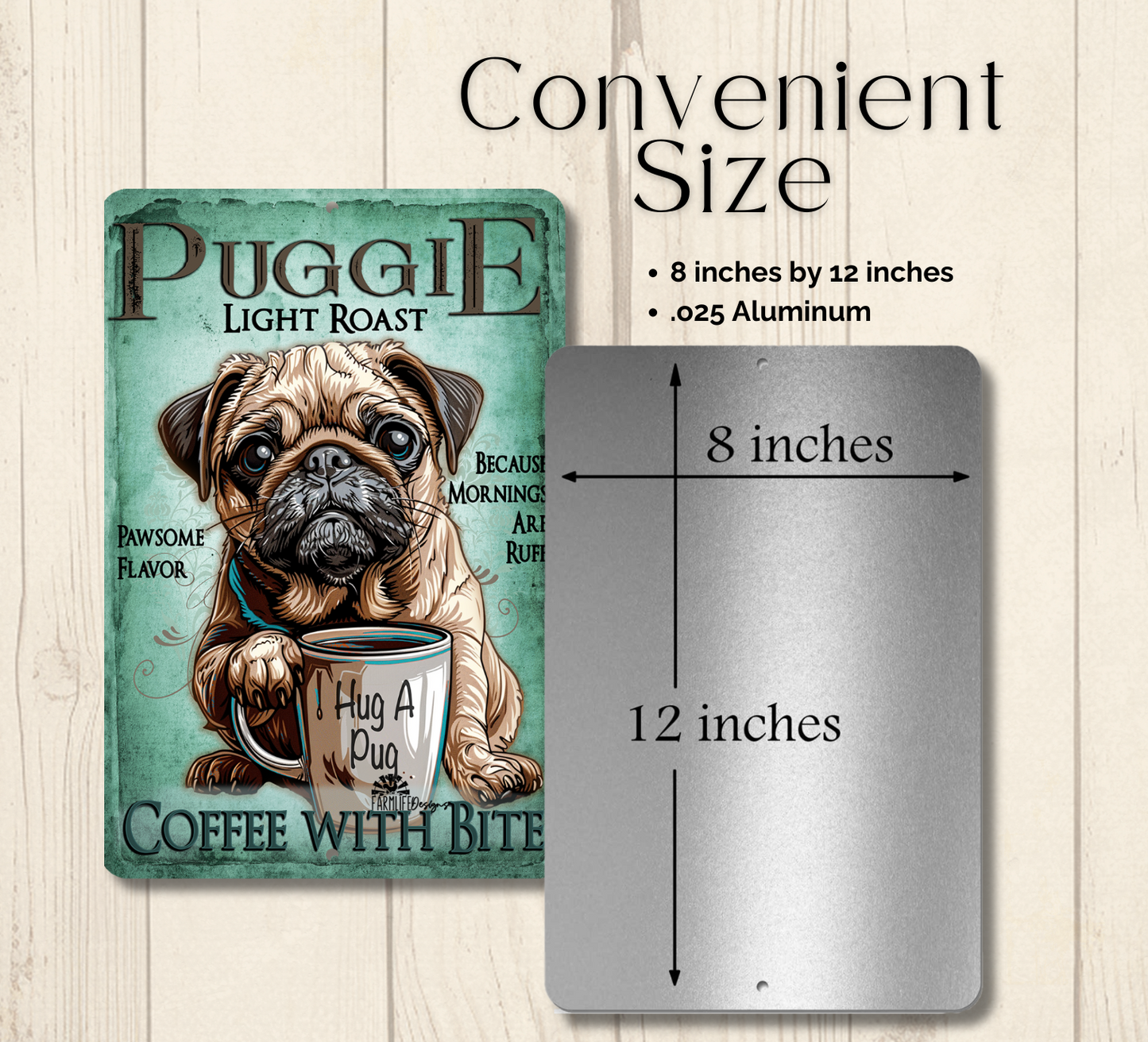 Pug Coffee Bar Sign Dog Metal Tin