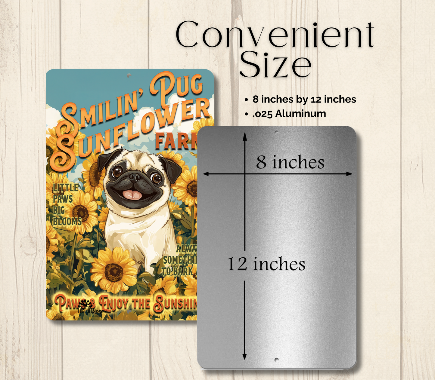 Pug Sunflower Farm Sign Dog Metal Tin