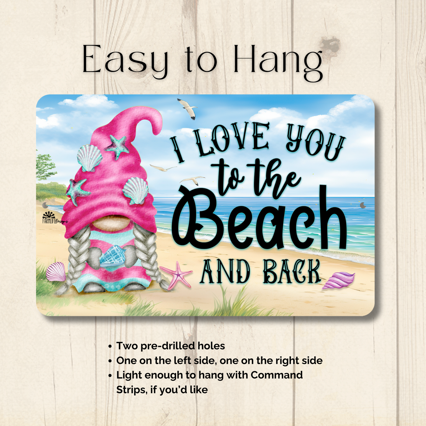 Gnome Sign Love You to the Beach and Back metal tin wall art gift