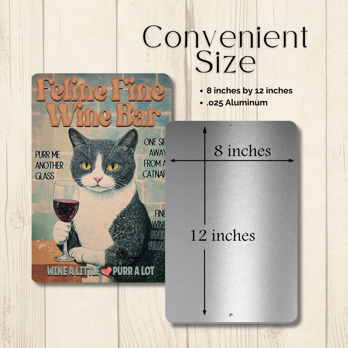 Gray Tabby Cat Feline Fine Wine Bar Sign, Sip & Scratch pub metal tin kitty wall art