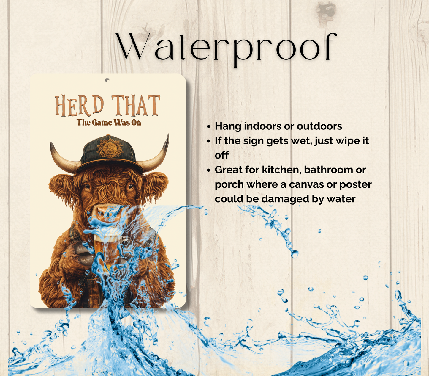 Highland Cow Herd That the Game Was On Sign Funny Fluffy Cow metal tin 2 sizes