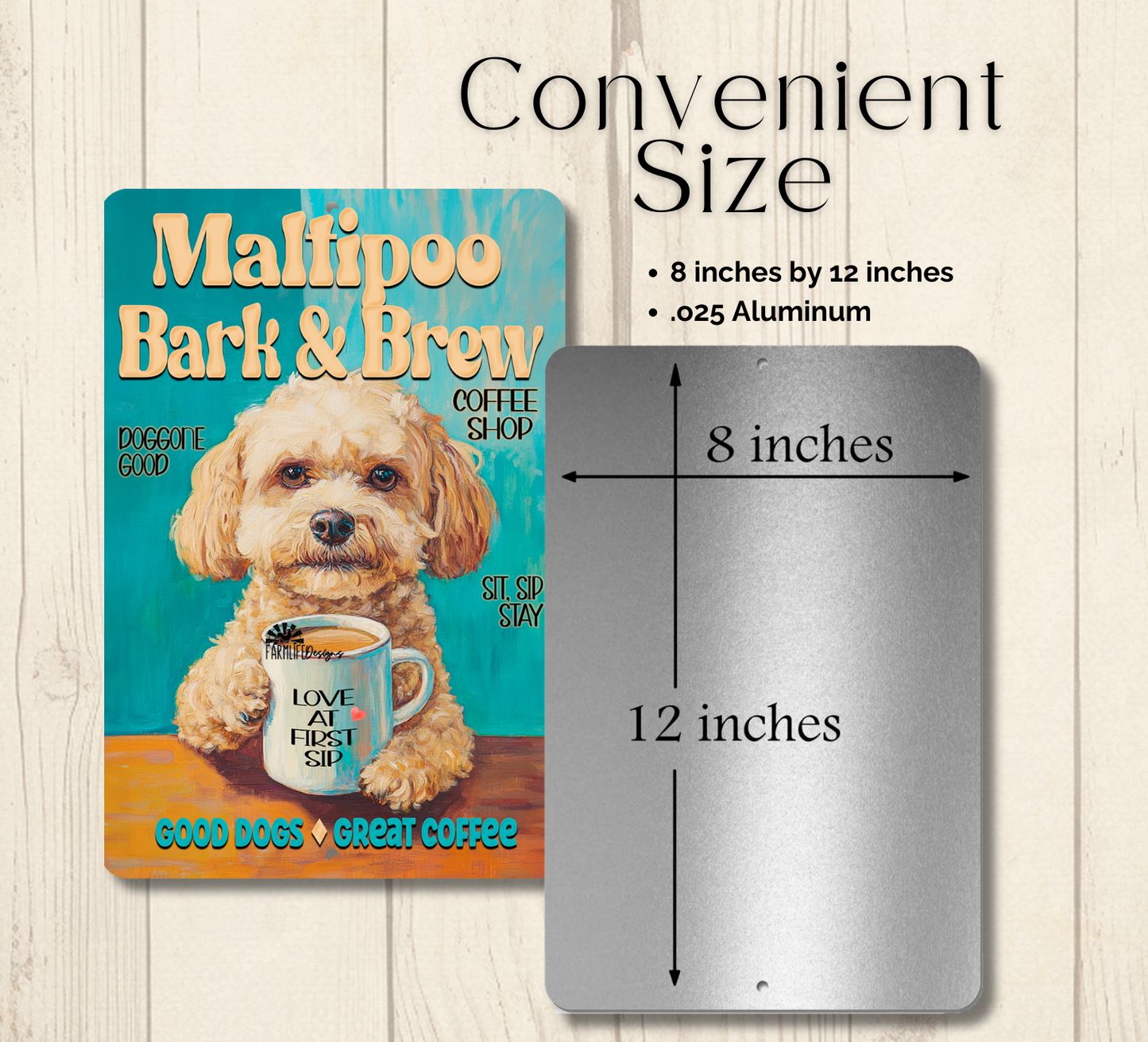 Maltipoo Coffee Bar Sign Dog Bark & Brew Metal Tin