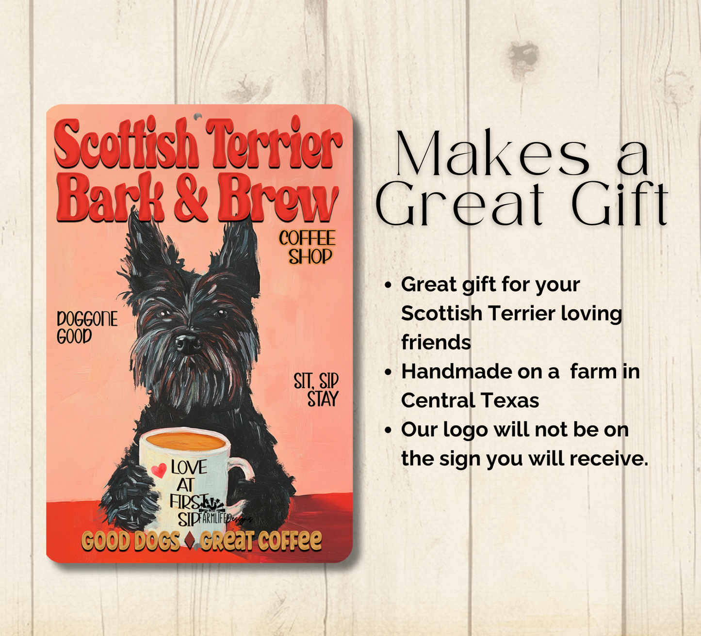 Scottish Terrier Coffee Bar Sign Scottie Dog Bark & Brew Metal Tin