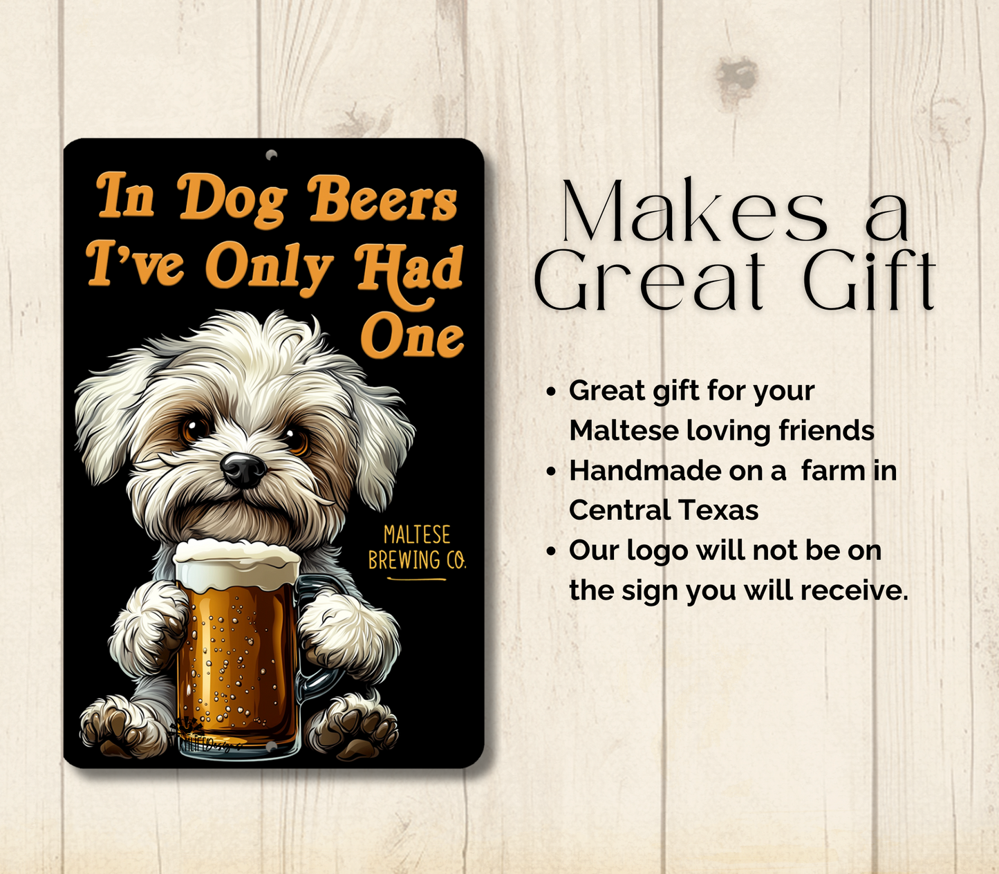 Maltese Sign In Dog Beers funny man cave bar metal tin