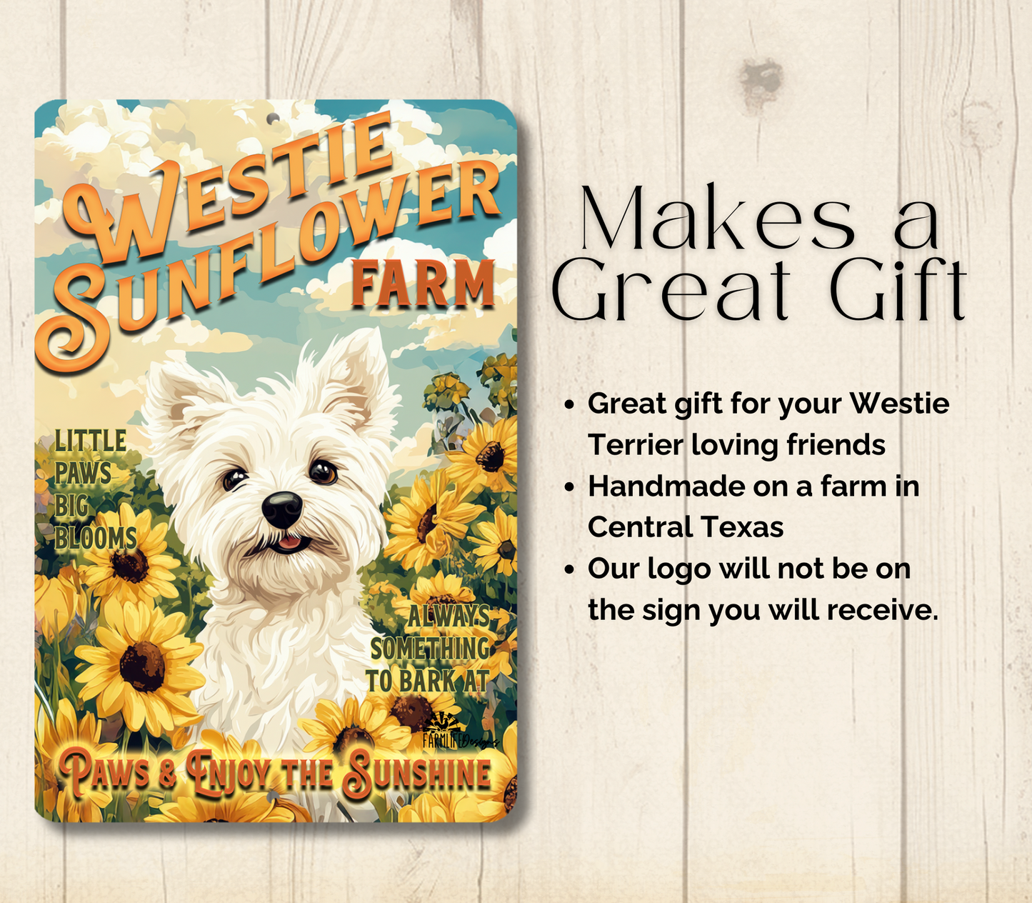 Westie Sunflower Farm Sign West Highland Terrier Dog Metal Tin