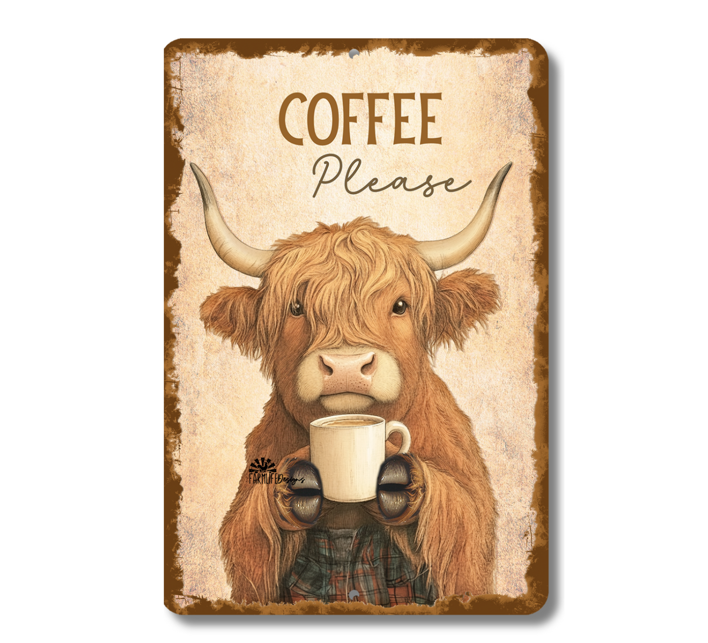 Highland Cow Coffee Bar Sign Coffee Please fluffy cows metal tin 2 sizes