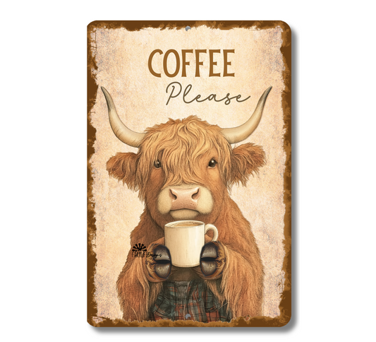 Highland Cow Coffee Bar Sign Coffee Please fluffy cows metal tin 2 sizes