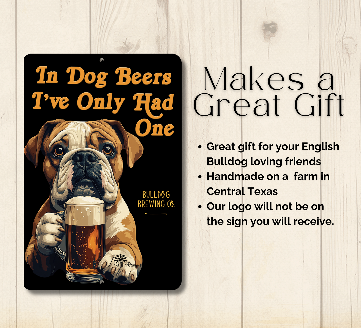 English Bulldog Sign In Dog Beers bull dog funny man cave bar metal tin
