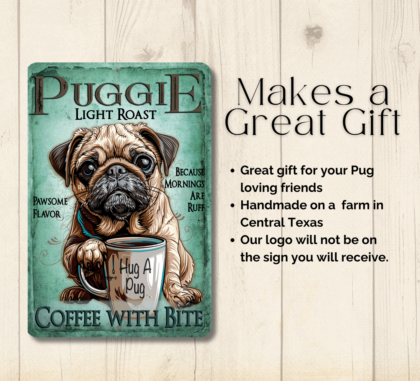 Pug Coffee Bar Sign Dog Metal Tin
