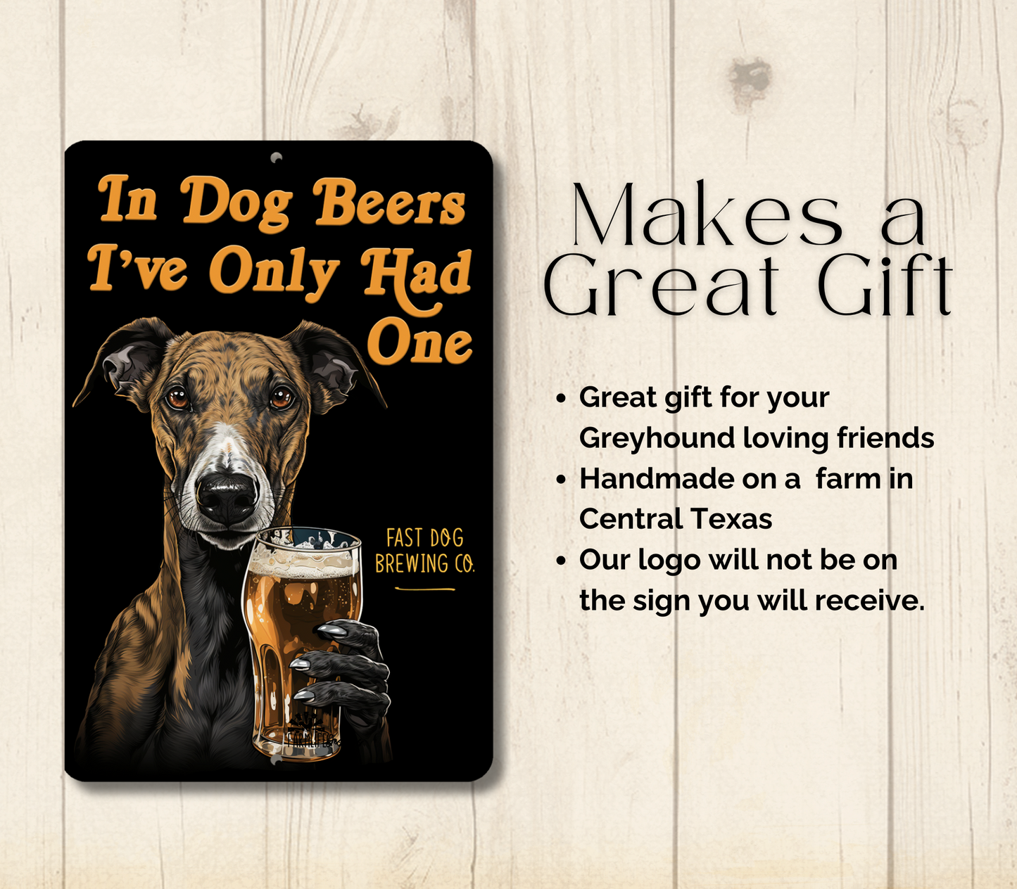 Greyhound Sign In Dog Beers funny man cave bar metal tin