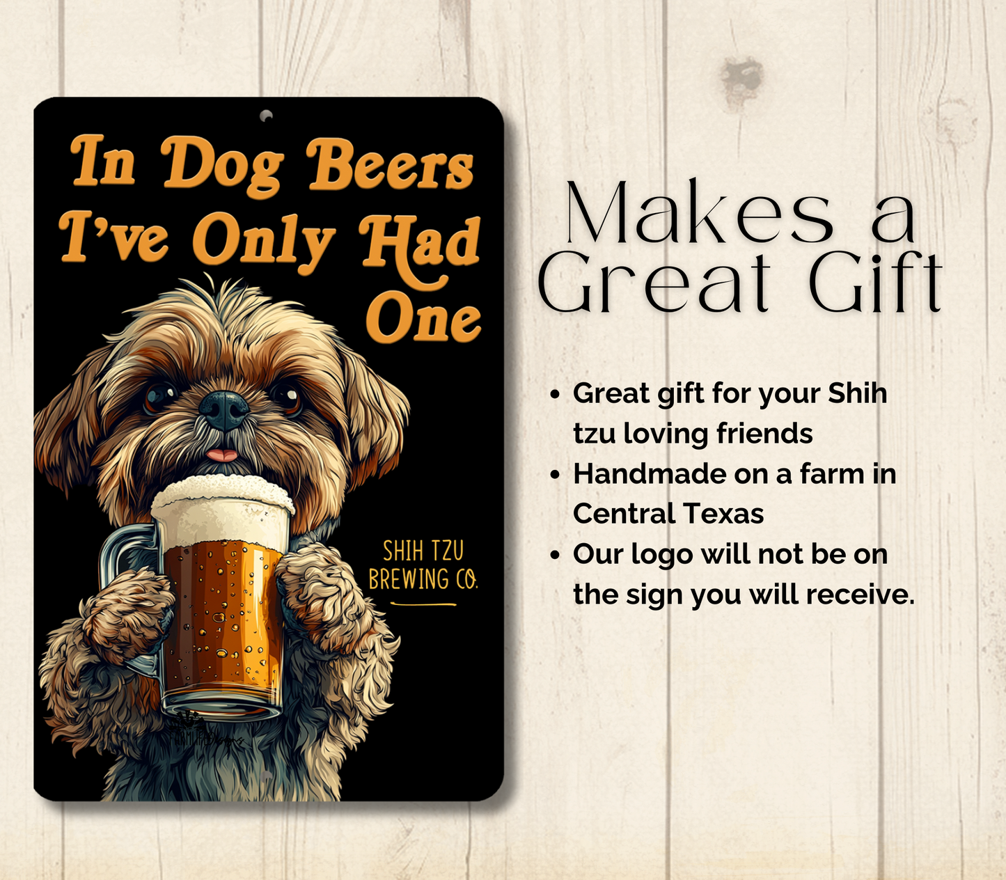 Shih Tzu Sign In Dog Beers funny man cave bar metal tin