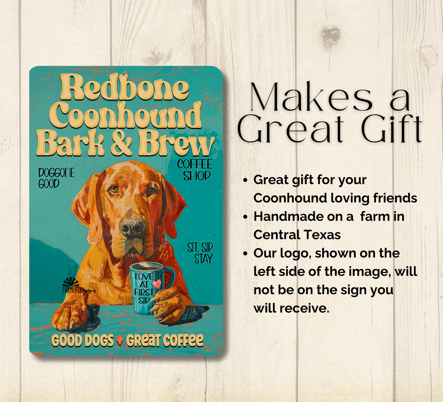 Redbone Coonhound Coffee Bar Sign Bark and Brew Dog Metal Tin