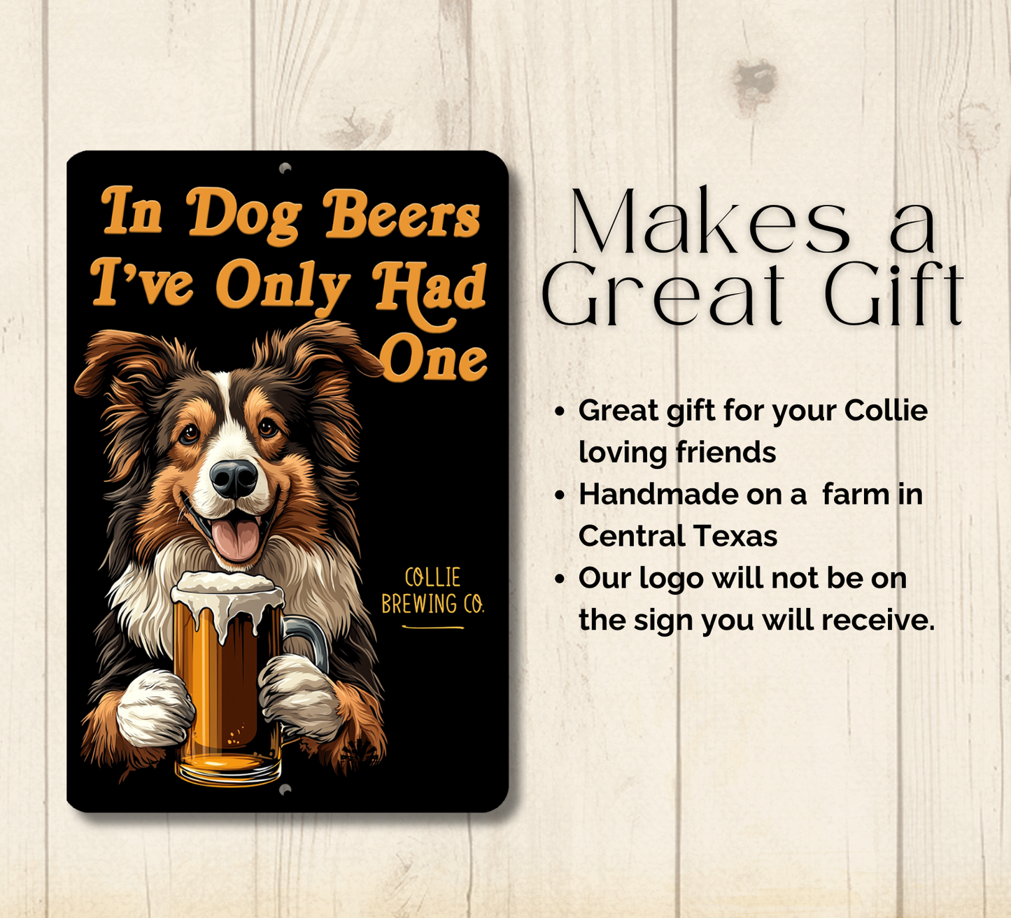 Collie Sign In Dog Beers funny man cave bar metal tin