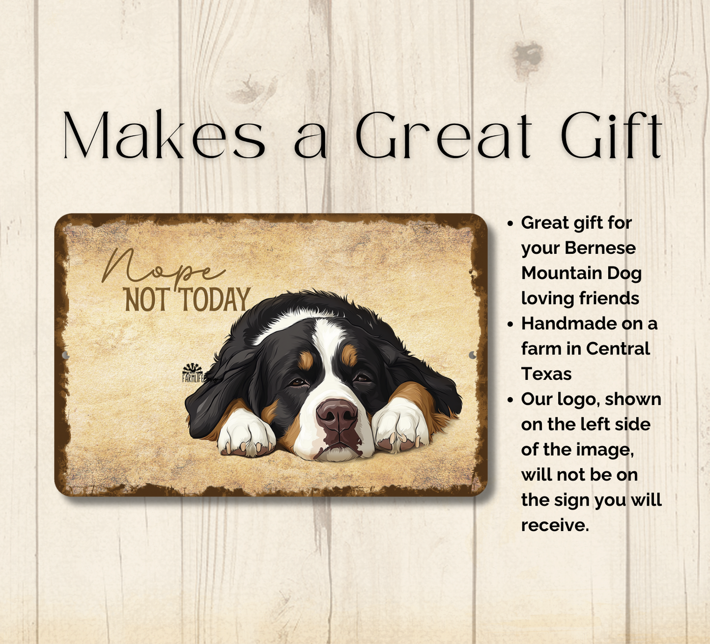 Bernese Mountain Dog Sign Nope Not Today Funny Lazy Dog metal tin indoor outdoor BMD