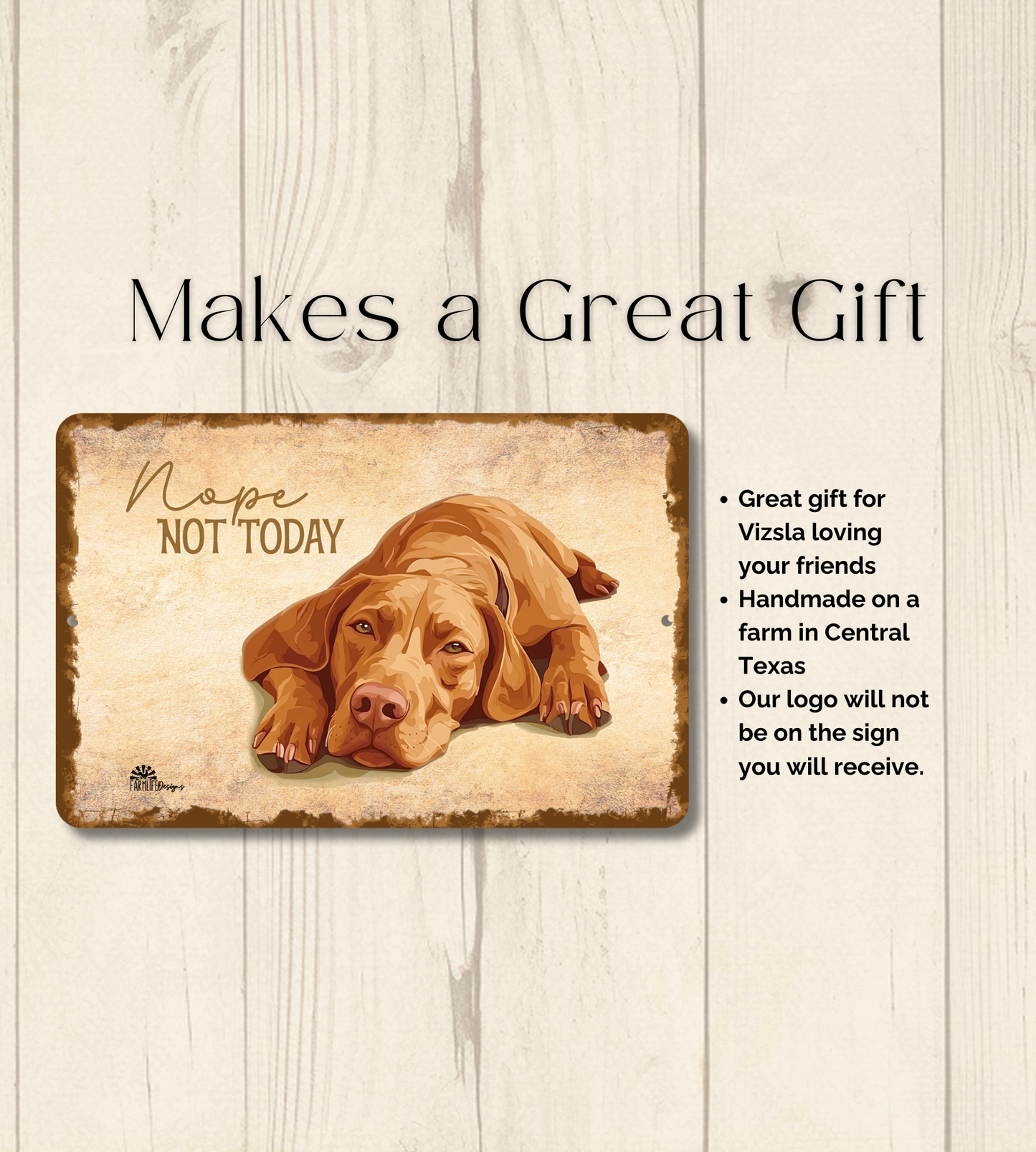 Vizsla Sign Nope Not Today Funny Dog metal tin wall art