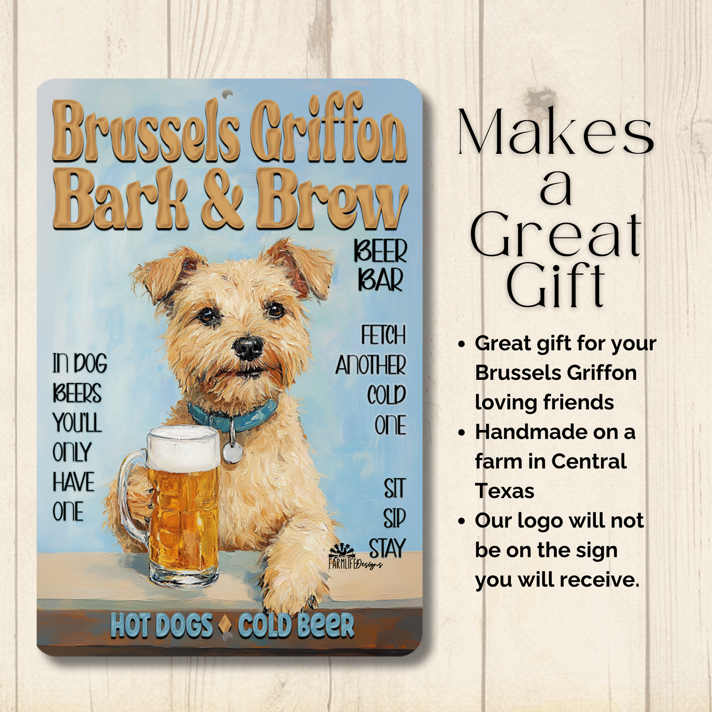 Brussels Griffon Beer Bar Sign Bark and Brew Dog Metal Tin