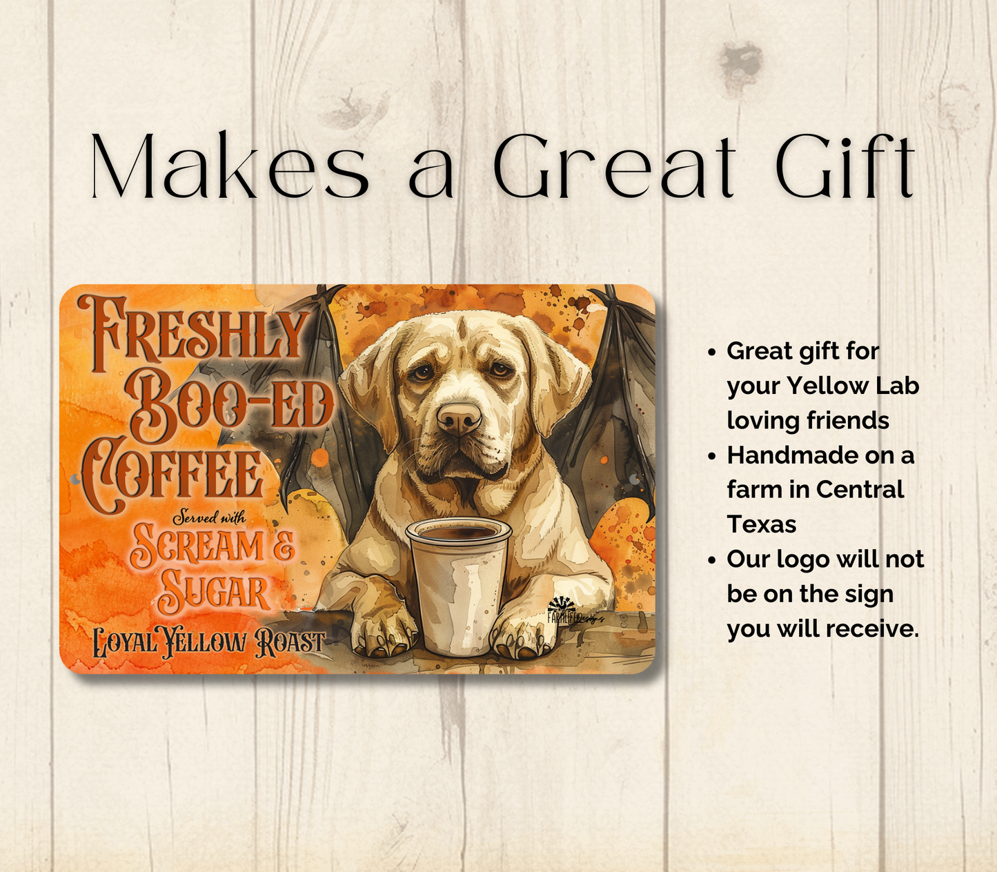 Yellow Lab Halloween Coffee Bar Funny Metal Tin Sign Fresh Boo-ed Coffee Labrador