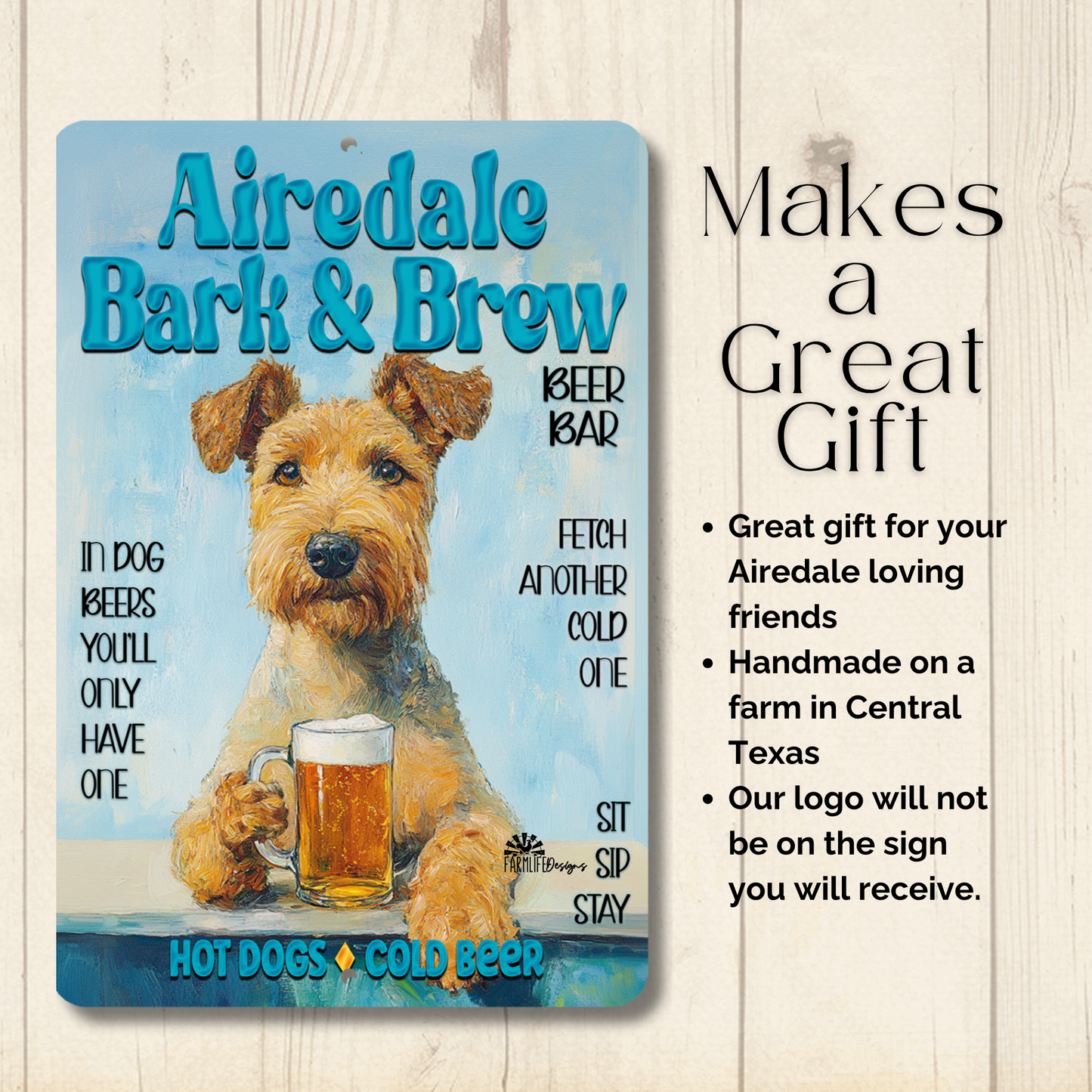 Airedale Beer Bar Sign Bark and Brew Dog Metal Tin