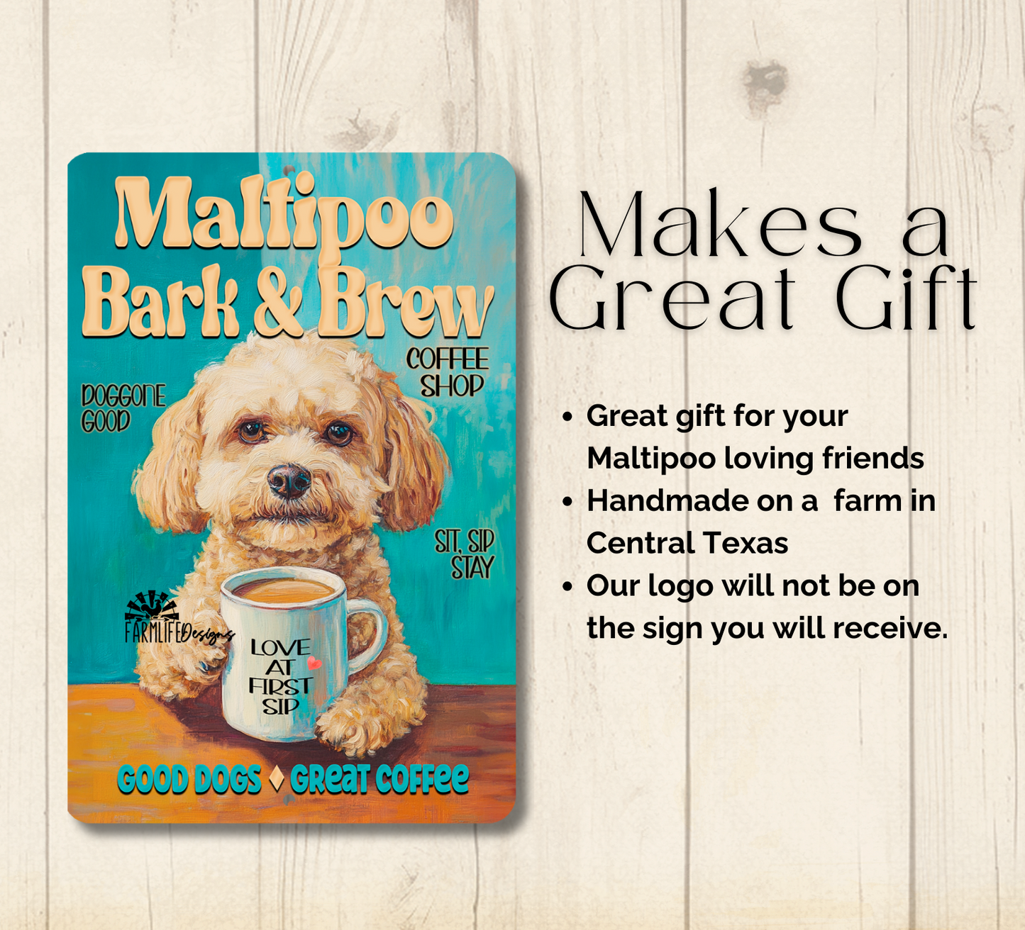 Maltipoo Coffee Bar Sign Dog Bark & Brew Metal Tin