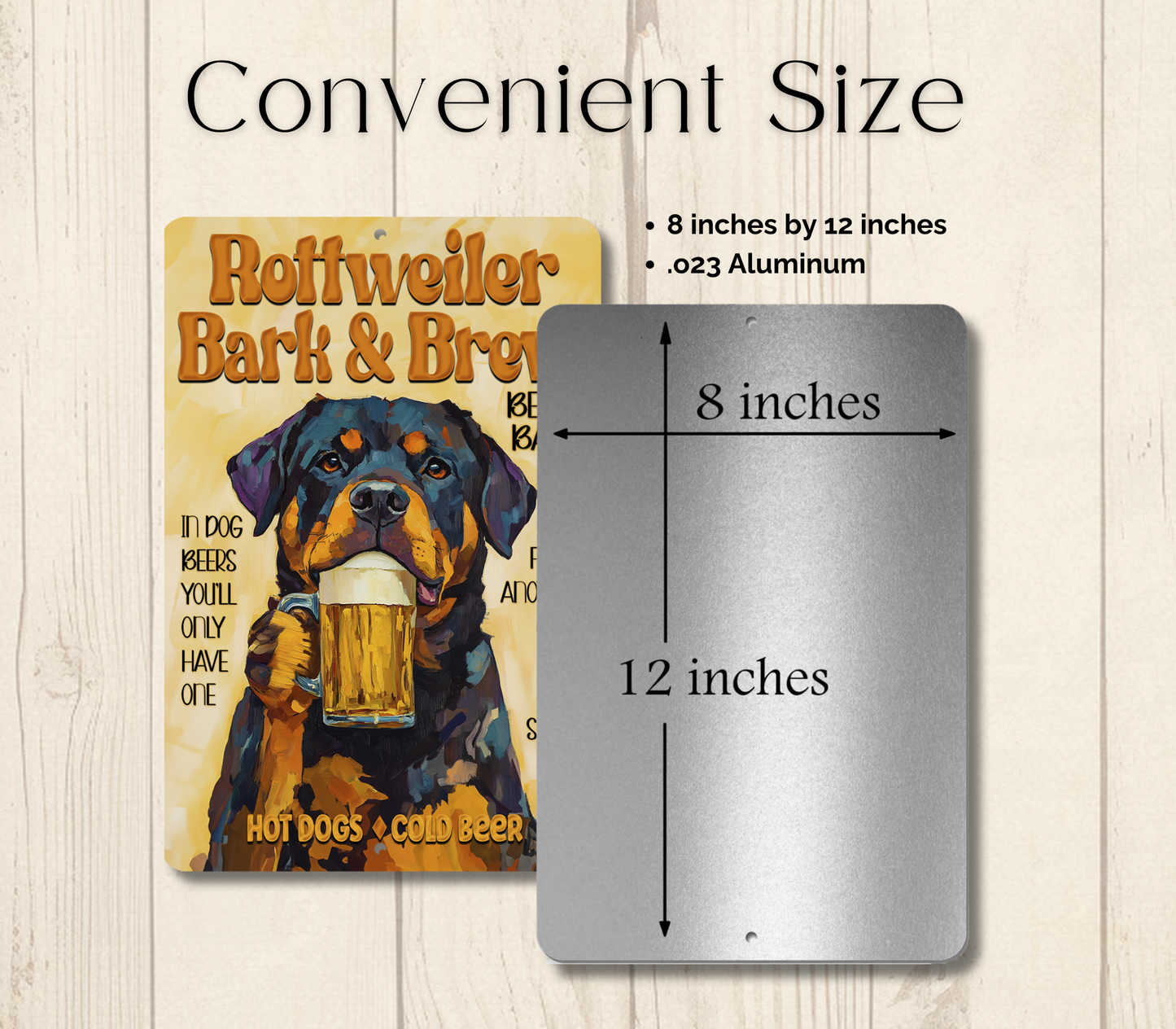 Rottweiler Beer Bar Sign, Bark and Brew pub metal tin dog wall art