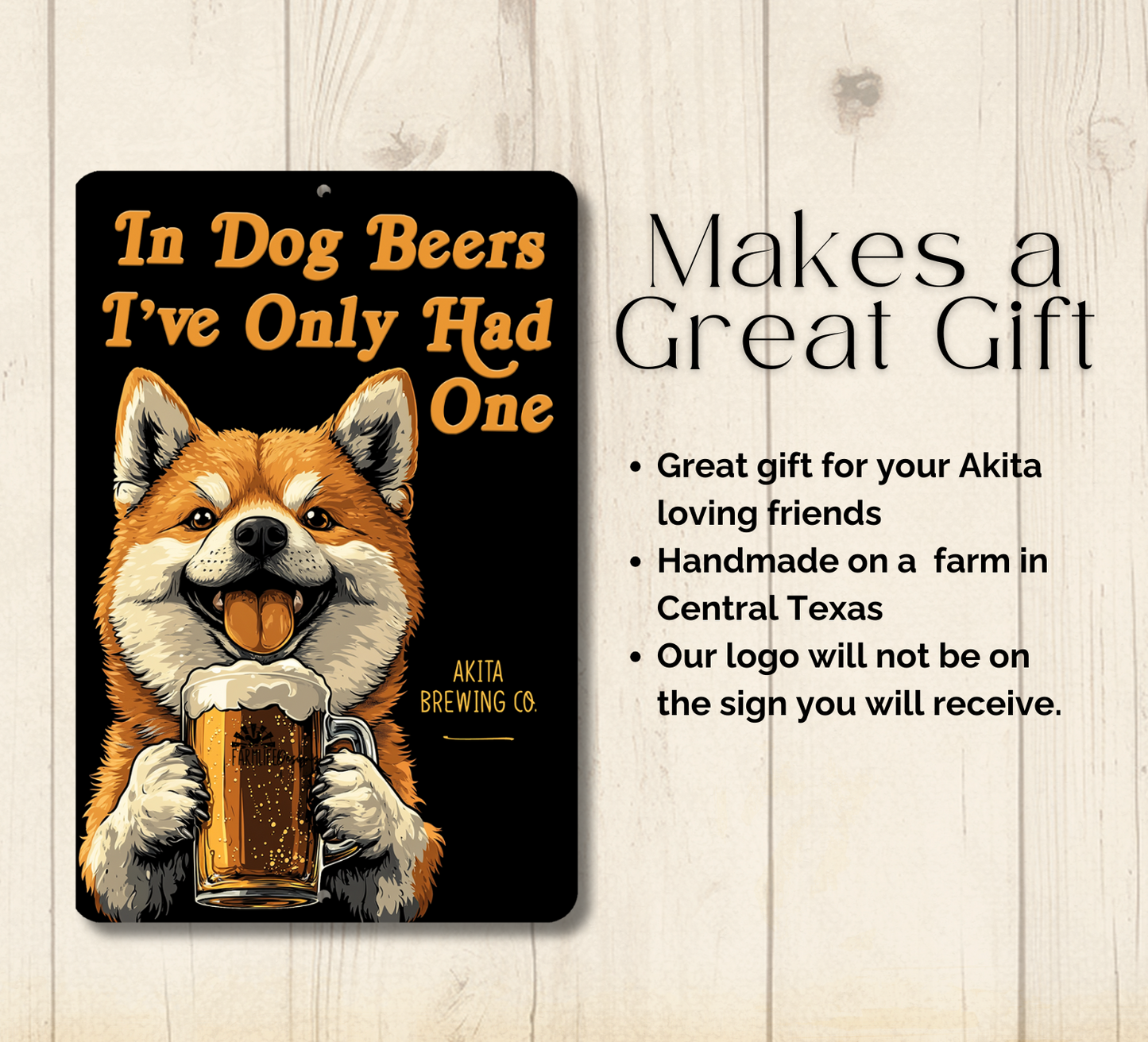 Akita Sign In Dog Beers funny man cave bar metal tin