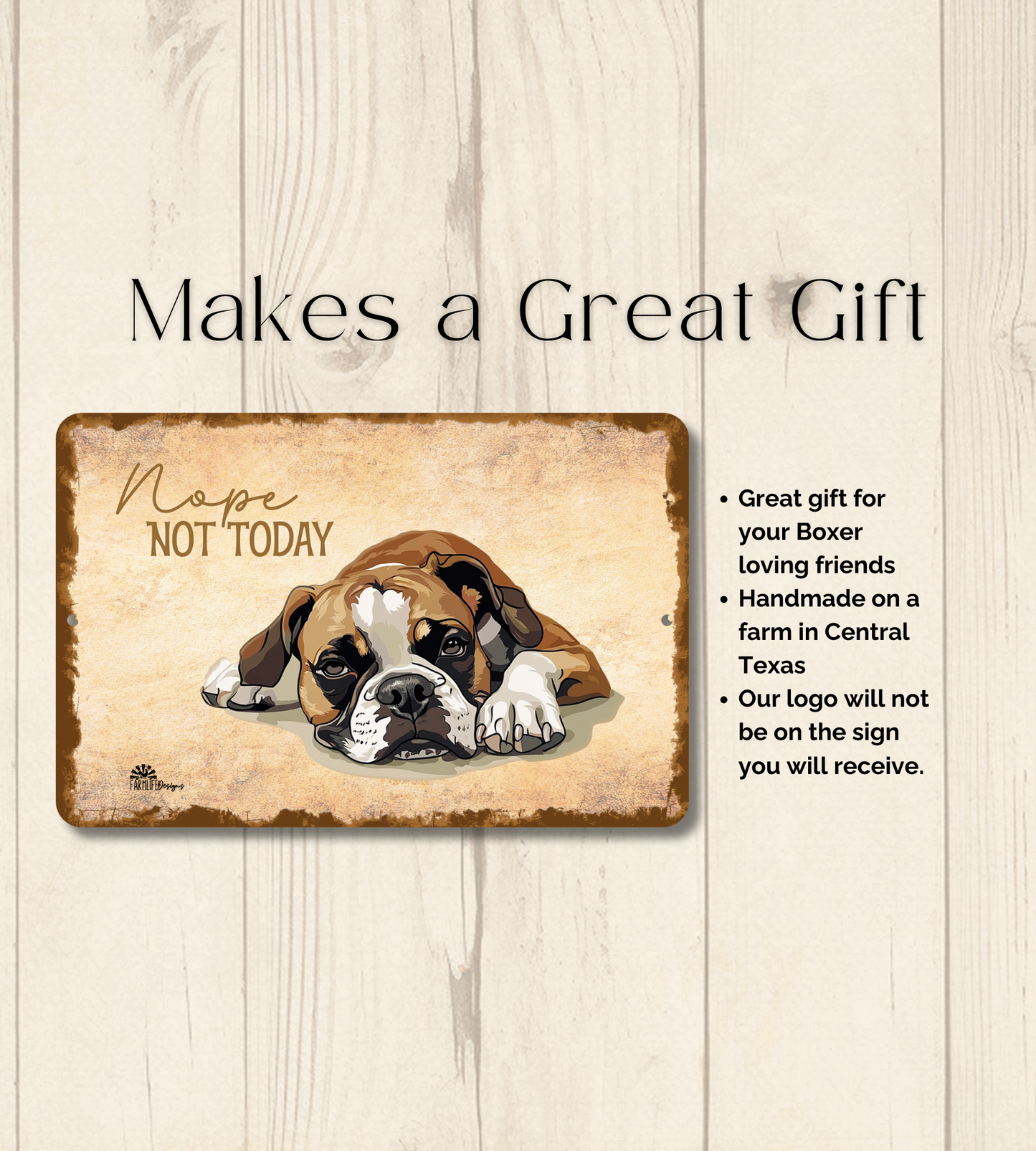 Boxer Sign Nope Not Today Funny Dog metal tin wall art