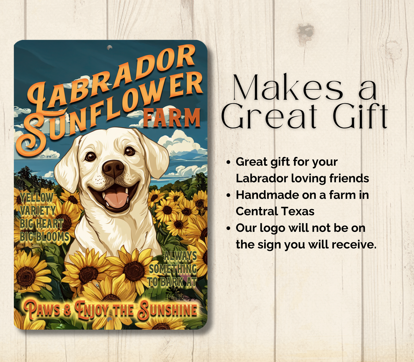 Yellow Lab Sunflower Farm Sign Labrador Retriever Dog Metal Tin