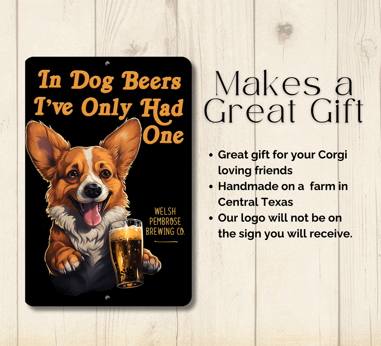 Corgi Sign In Dog Beers funny man cave bar metal tin