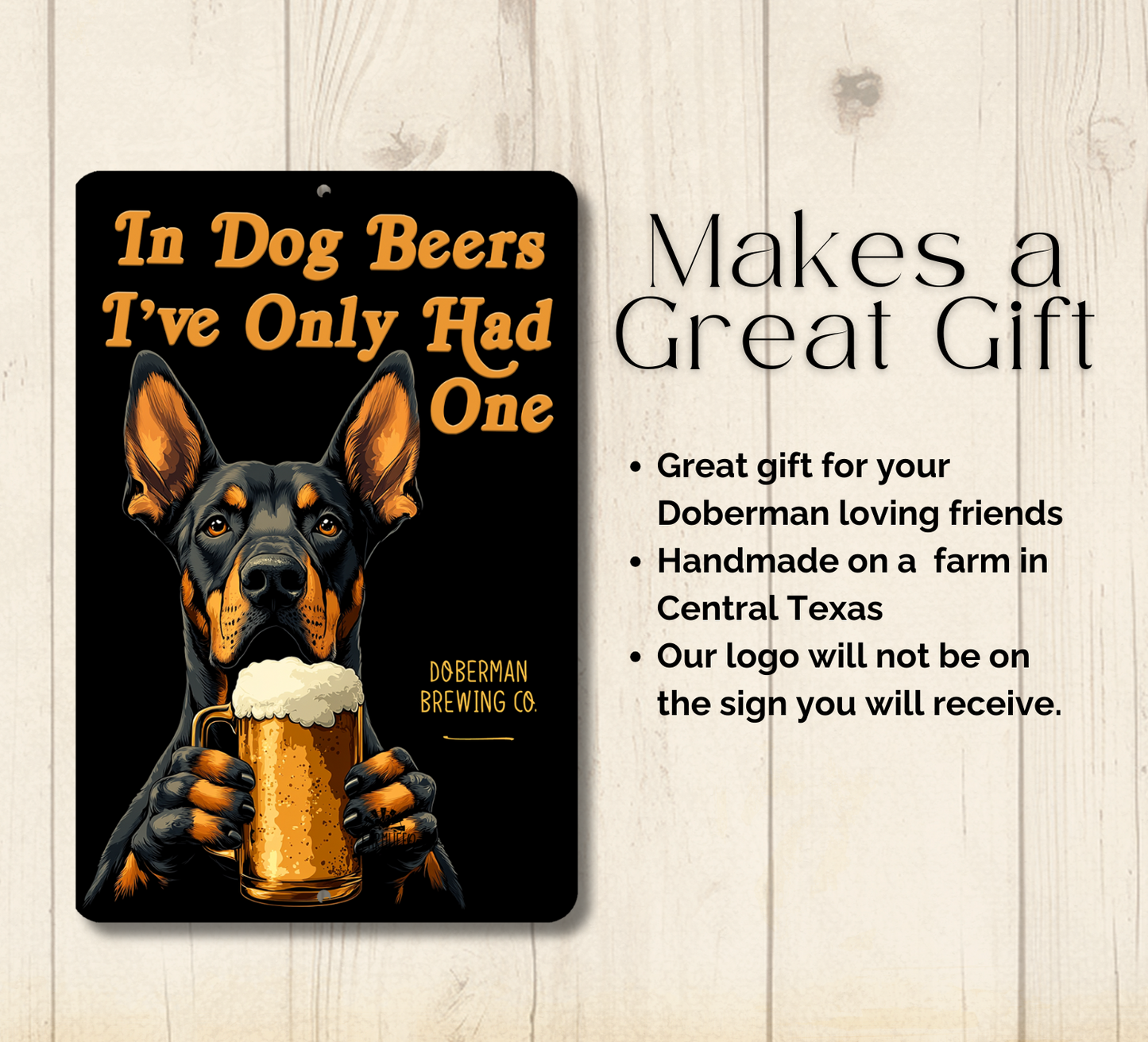 Doberman Sign In Dog Beers funny man cave bar metal tin