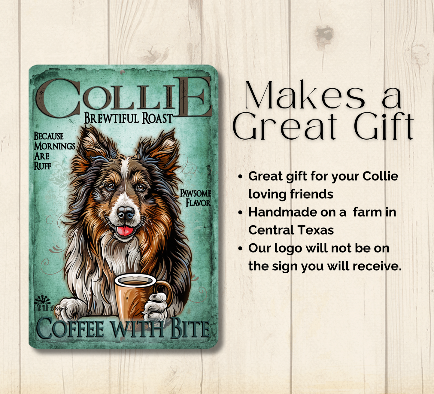Collie Coffee Bar Sign Dog Metal Tin