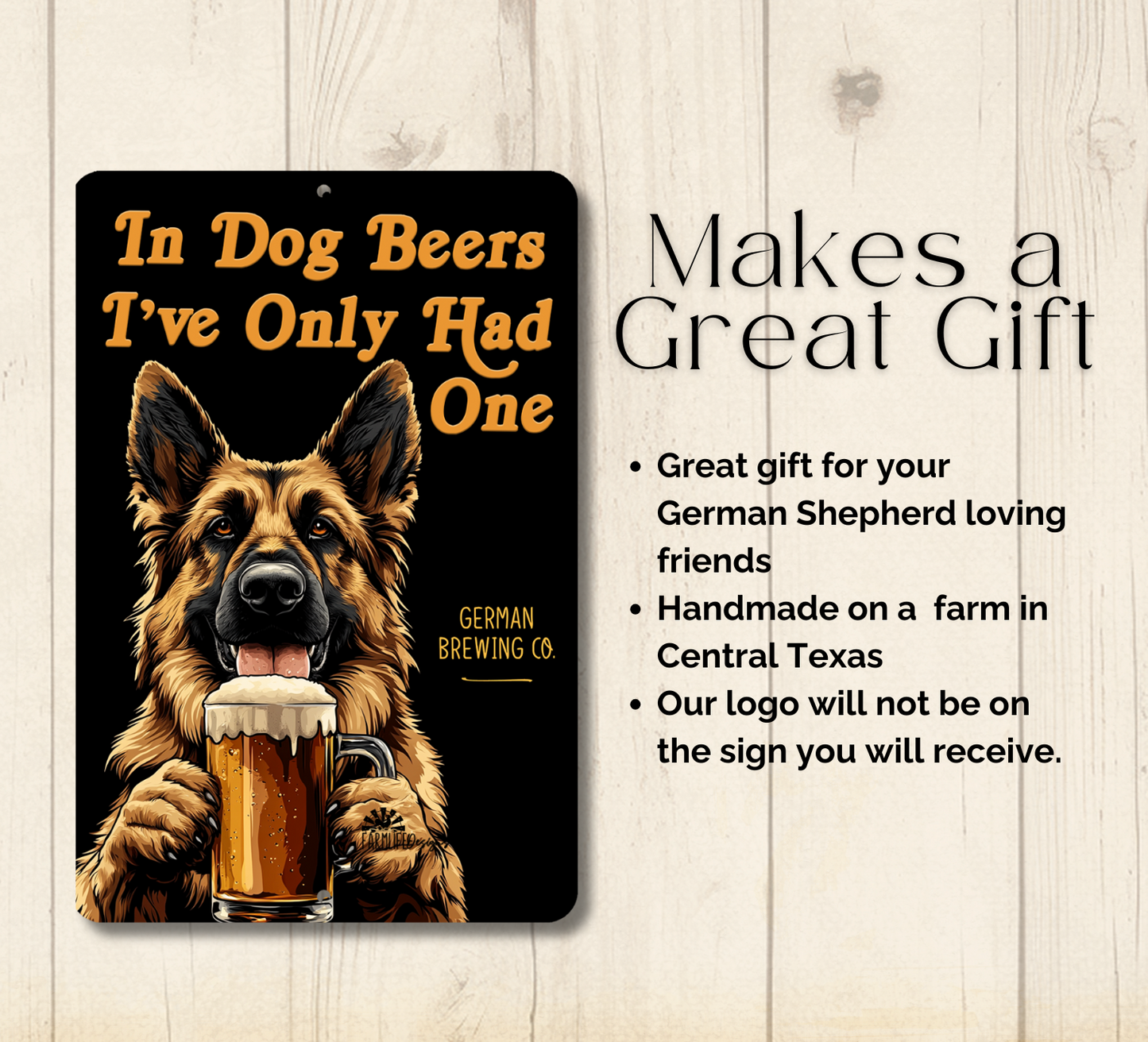 German Shepherd Sign In Dog Beers funny man cave bar metal tin