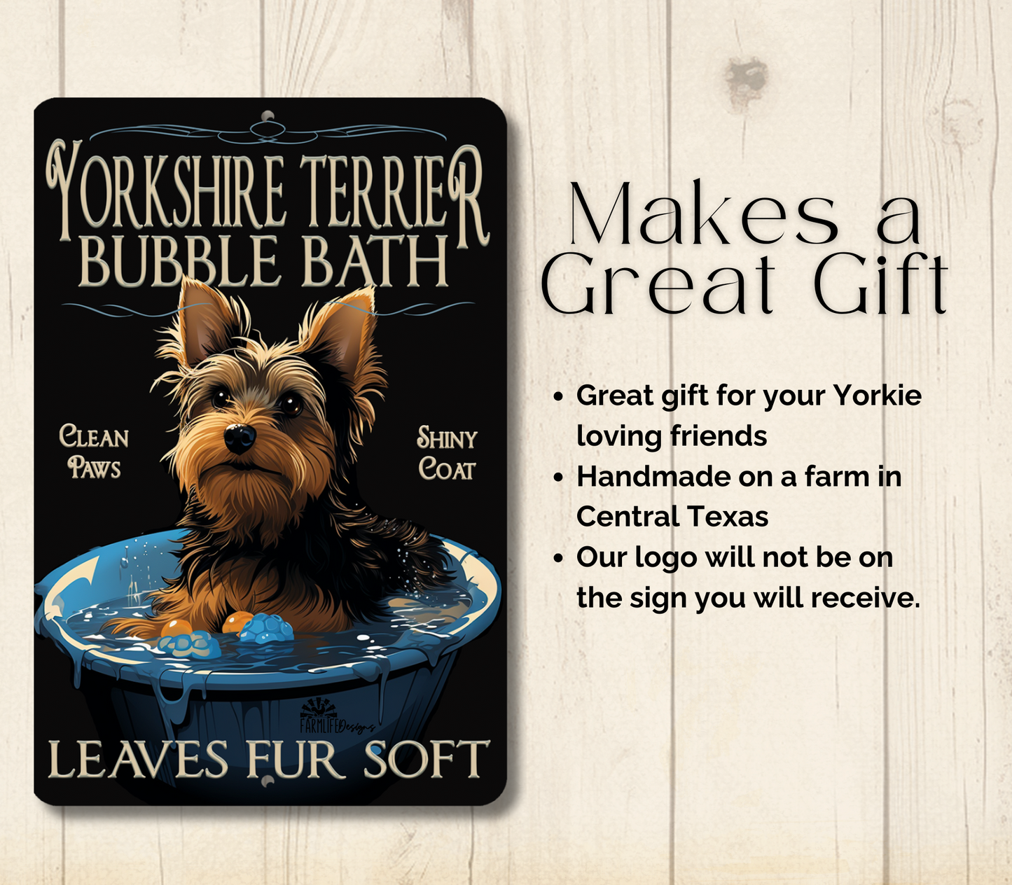 Yorkshire Terrier Bubble Bath Sign Yorkie Dog Bathroom Metal Tin