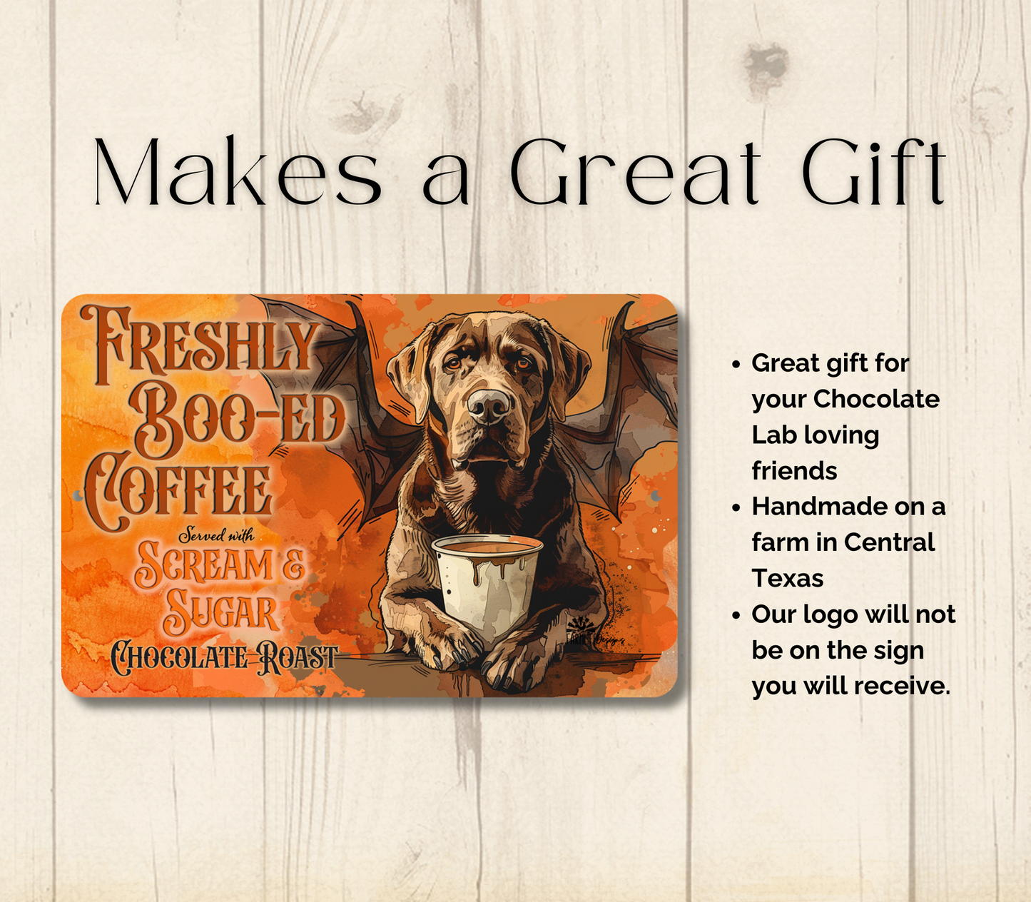 Chocolate Lab Halloween Coffee Bar Funny Metal Tin Sign Fresh Boo-ed Coffee Labrador