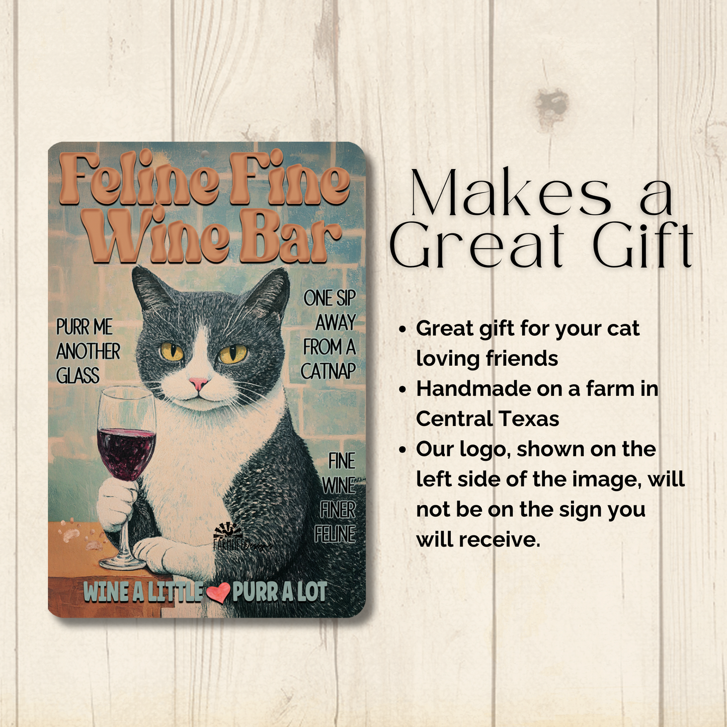 Gray Tabby Cat Feline Fine Wine Bar Sign, Sip & Scratch pub metal tin kitty wall art