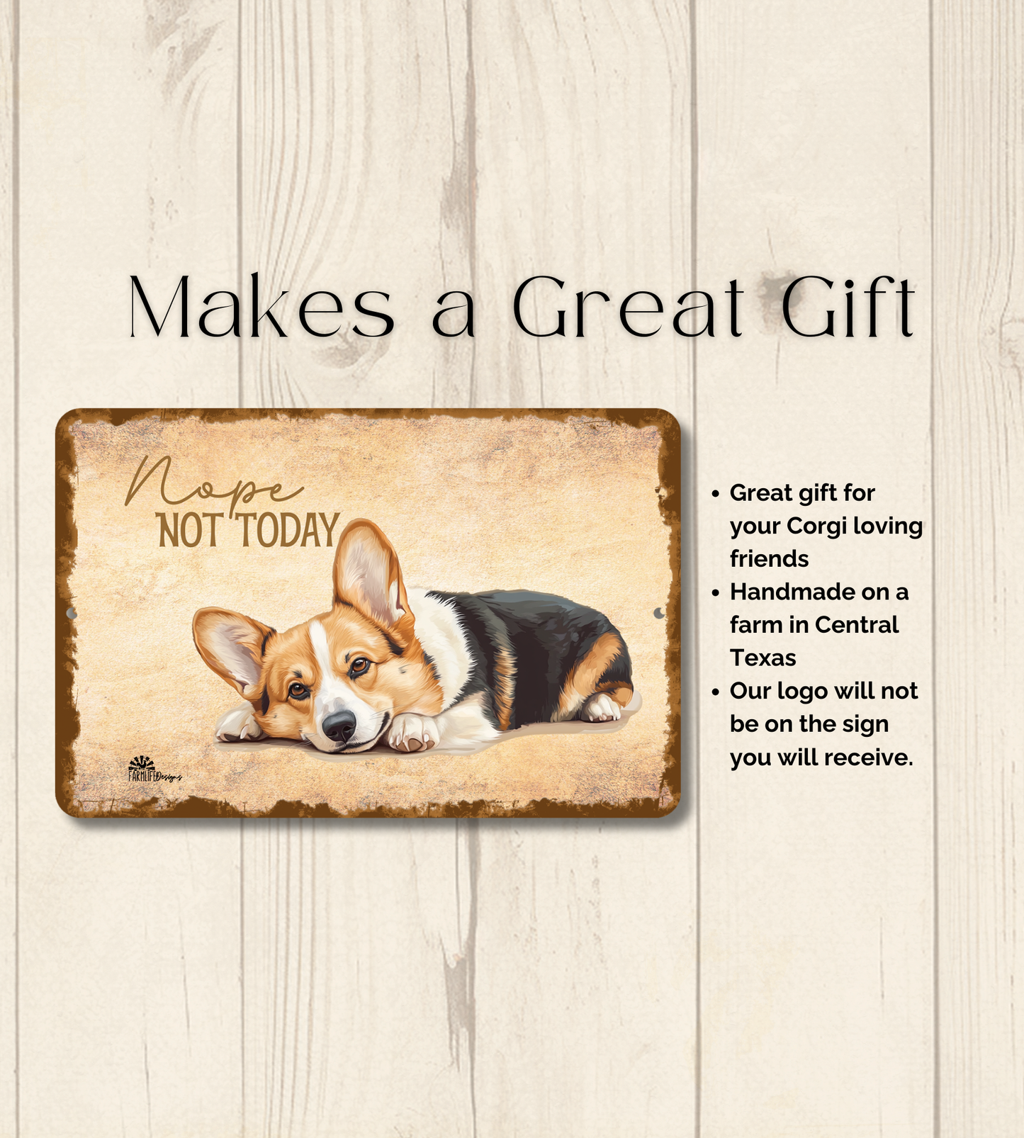 Corgi Sign Nope Not Today Funny Dog metal tin wall art