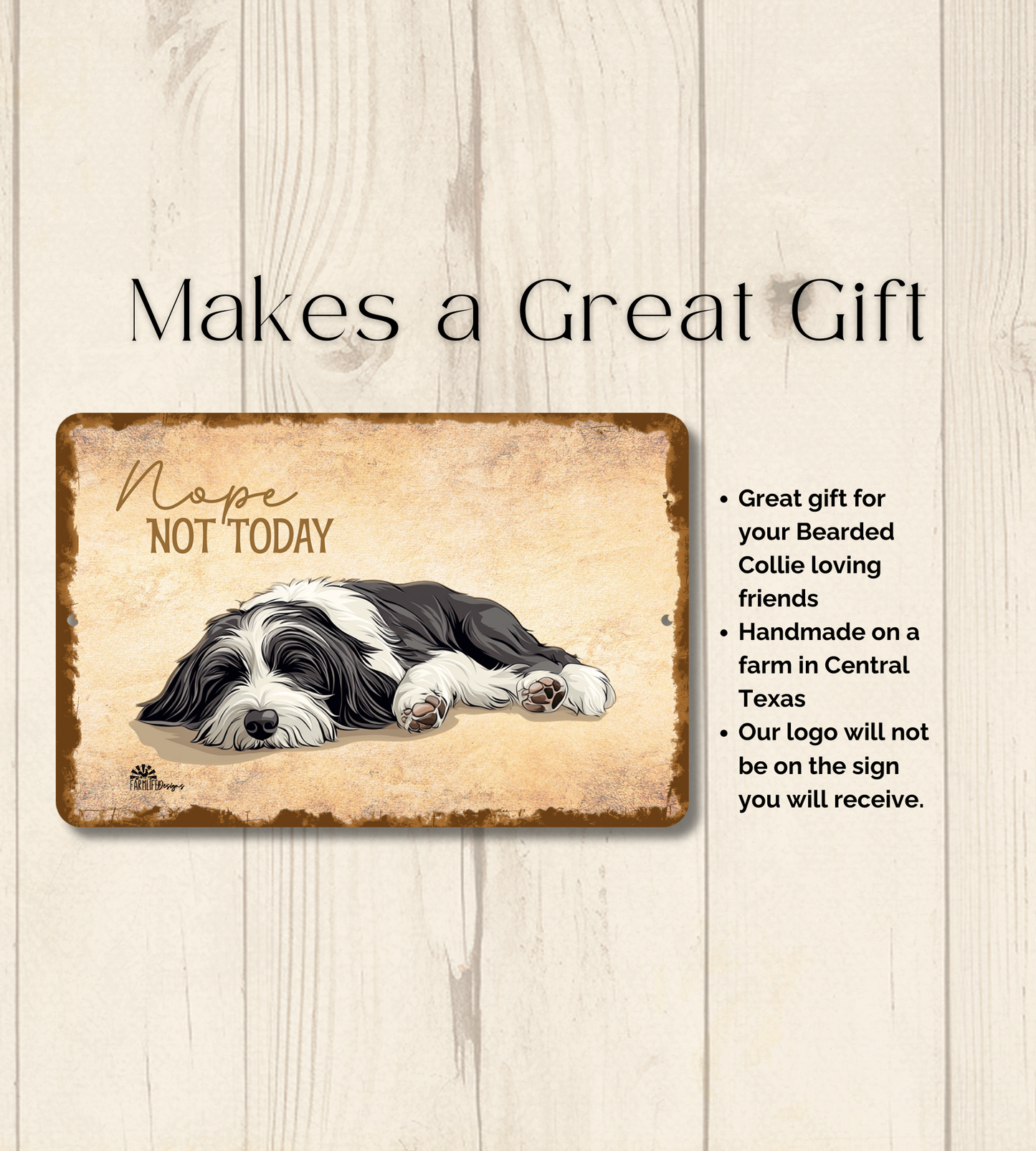 Bearded Collie Sign Nope Not Today Funny Dog metal tin wall art