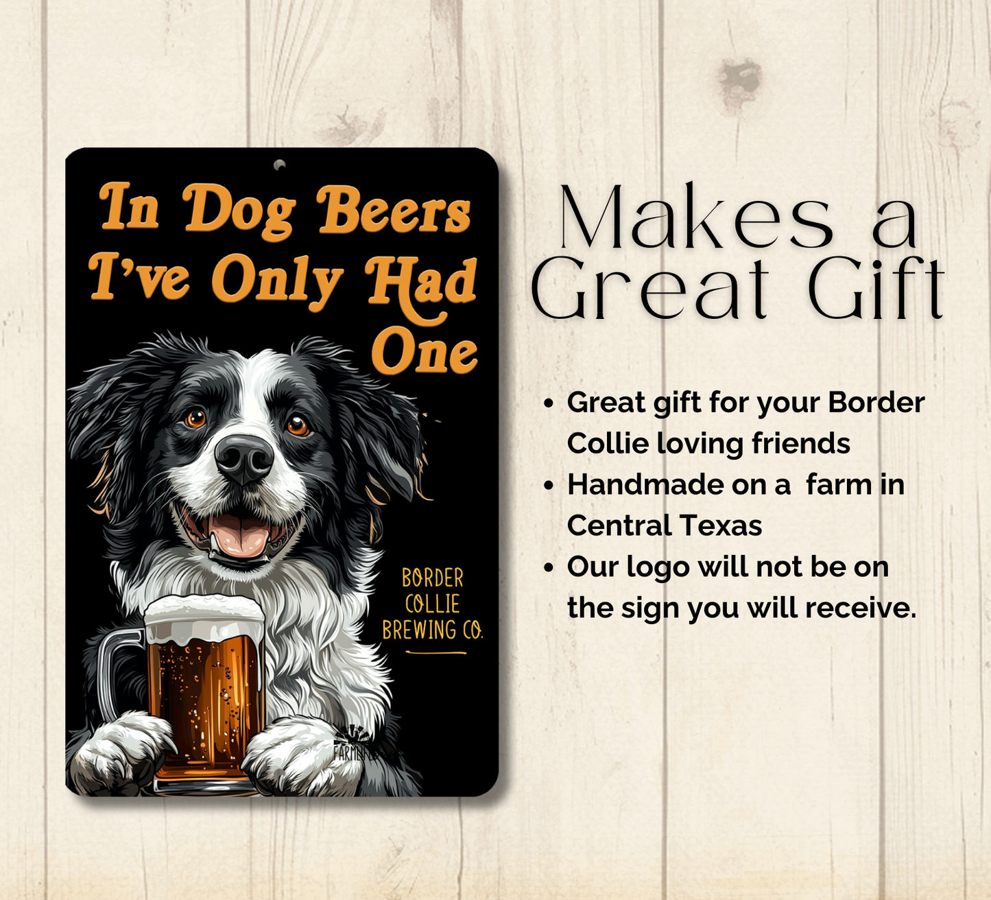 Border Collie Sign In Dog Beers funny man cave bar metal tin