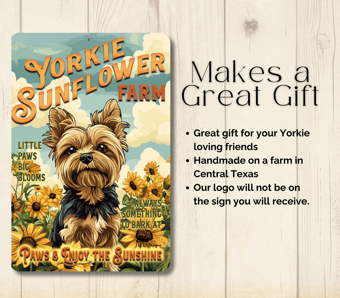 Yorkshire Terrier Sunflower Farm Sign Yorkie Dog Metal Tin
